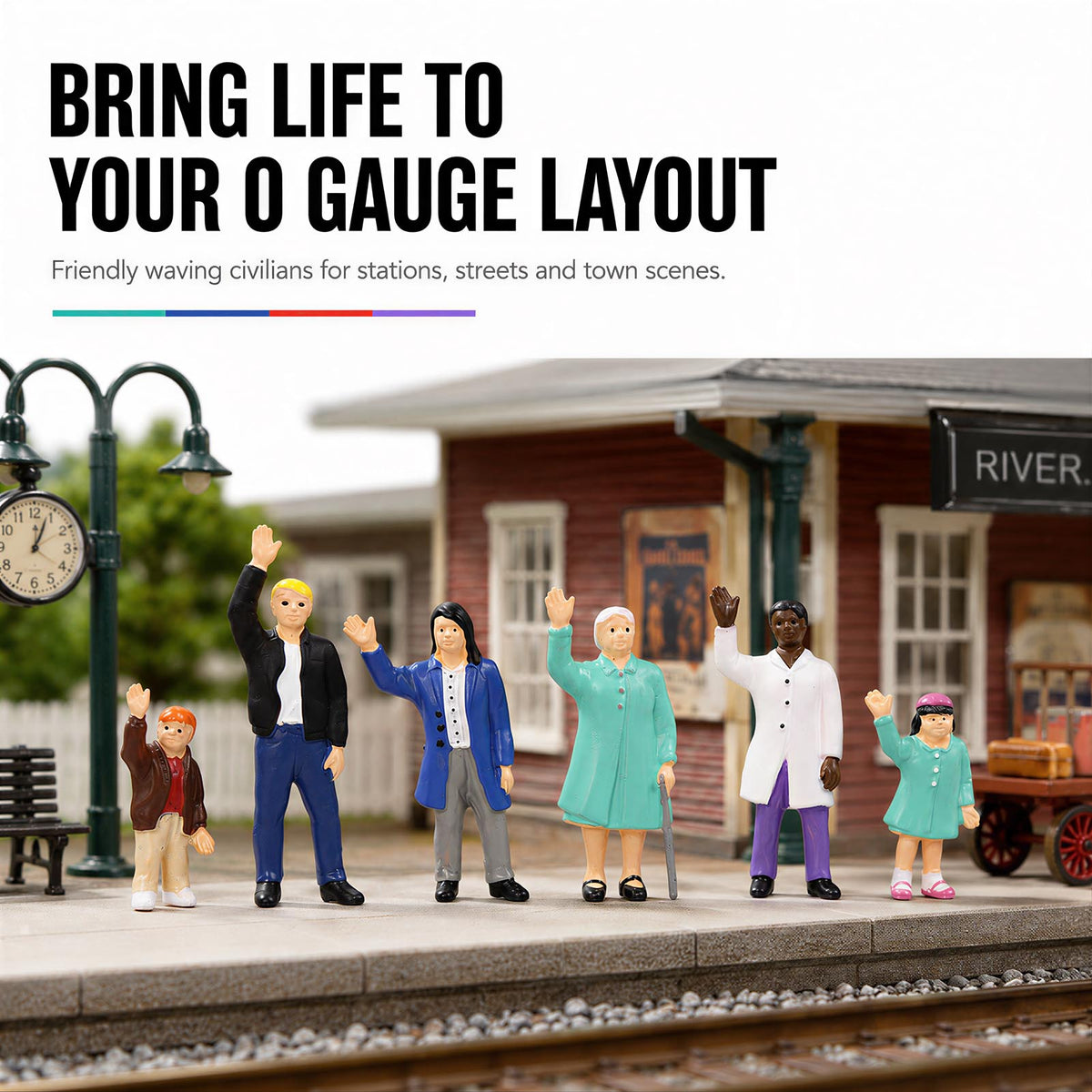 HFPO7182 6pcs O Scale 1:48 Model Railway People Waving Painted Figure