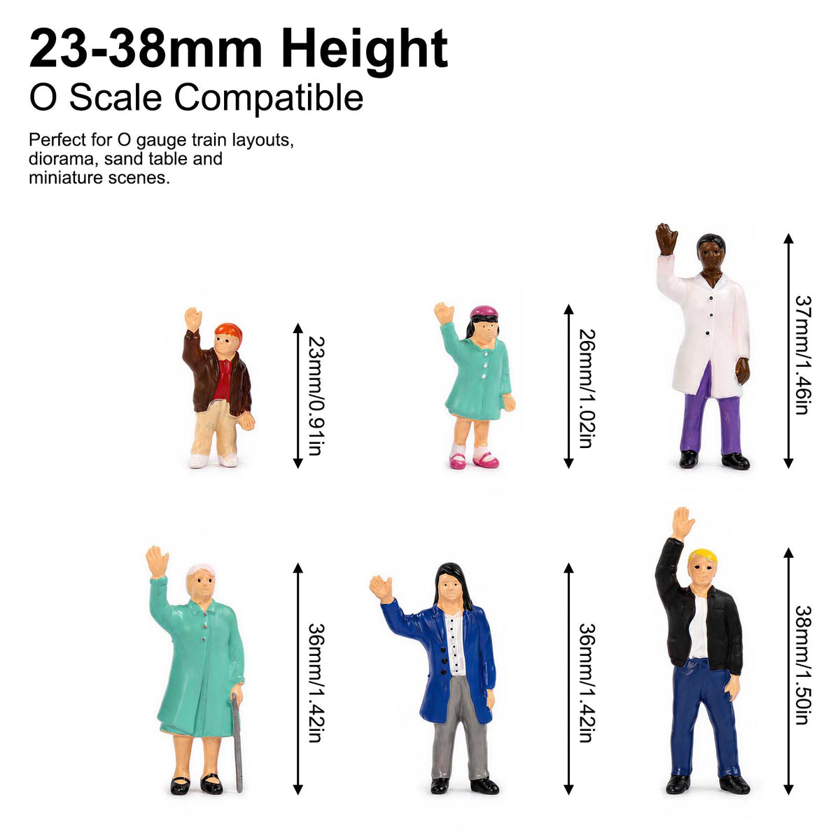 HFPO7182 6pcs O Scale 1:48 Model Railway People Waving Painted Figure