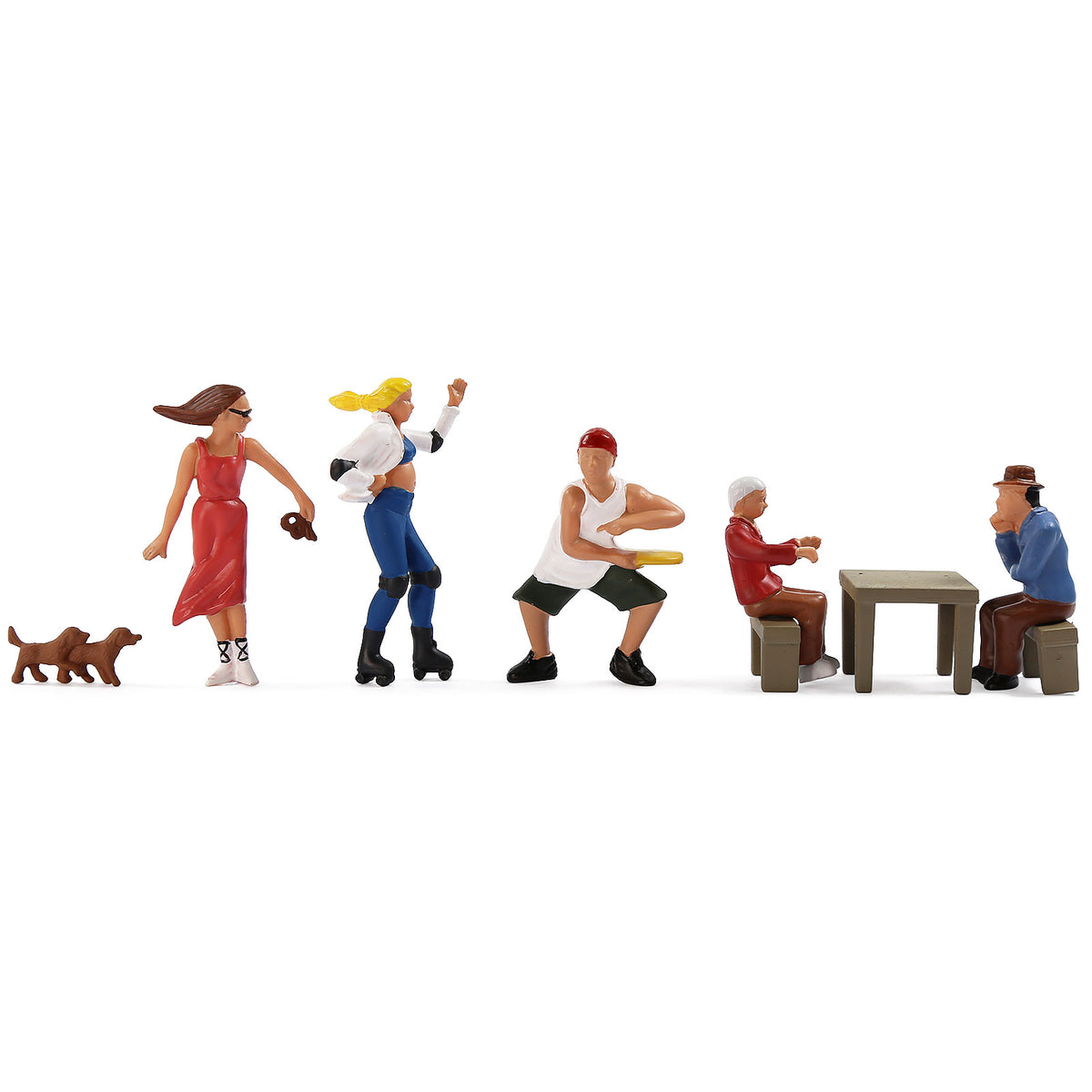 HFPO7197 6pcs O Scale 1:48 Model Train City Park People with Dogs