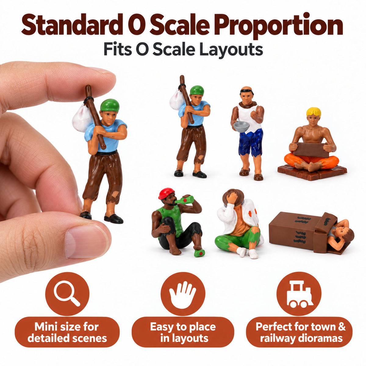 HFPO7198 6pcs O Scale 1:48 Model Trains Homeless People