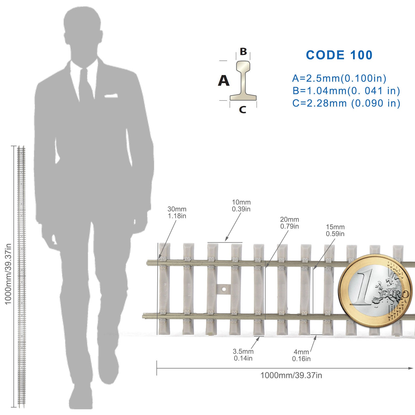 HP27HO1M 5pcs HO Scale 1:87 Model Track Flexible Cupronickel Rail 100cm with Joiner Screws