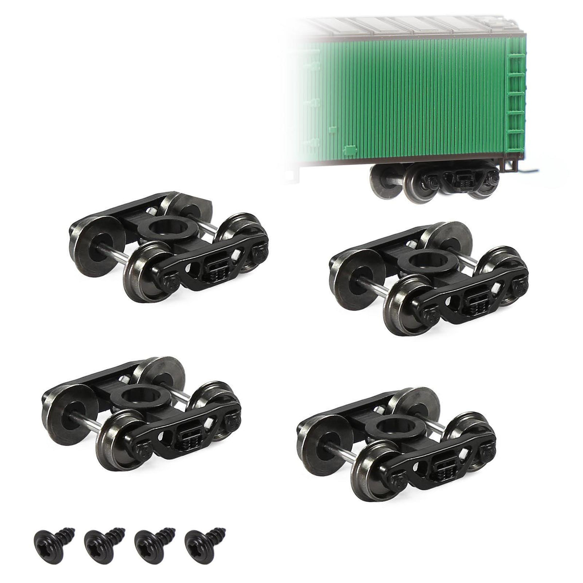 HP30150 4pcs N Scale 1:160 Roller Bearing Bogies Metal DC Wheels with Screw Washer