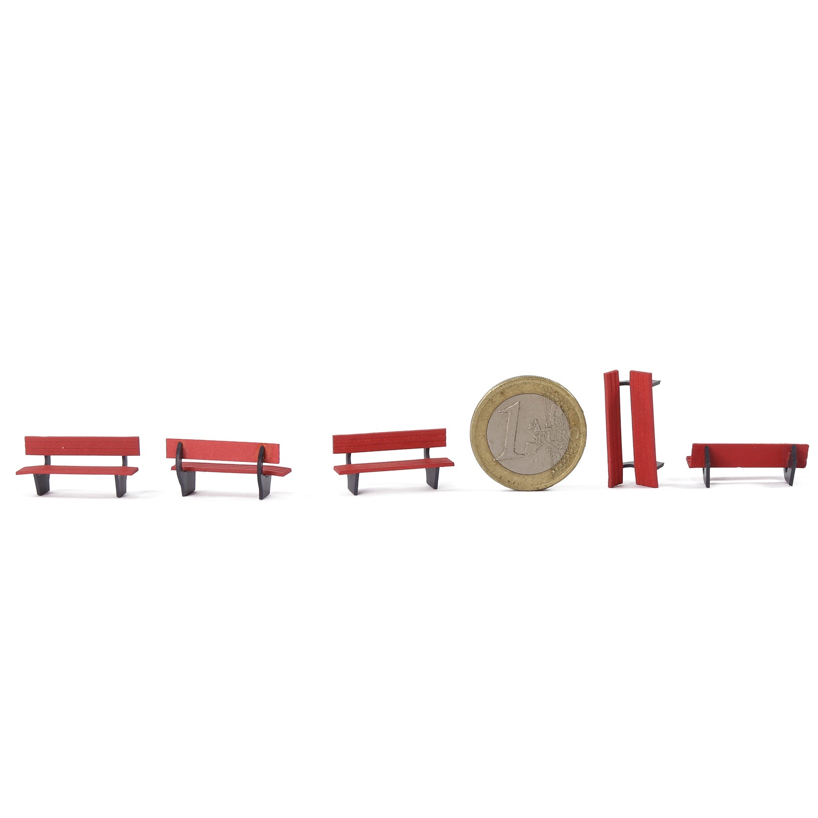 ZY39087 12pcs HO Scale 1:87 Garden Park Red Benches Street Seats Chairs