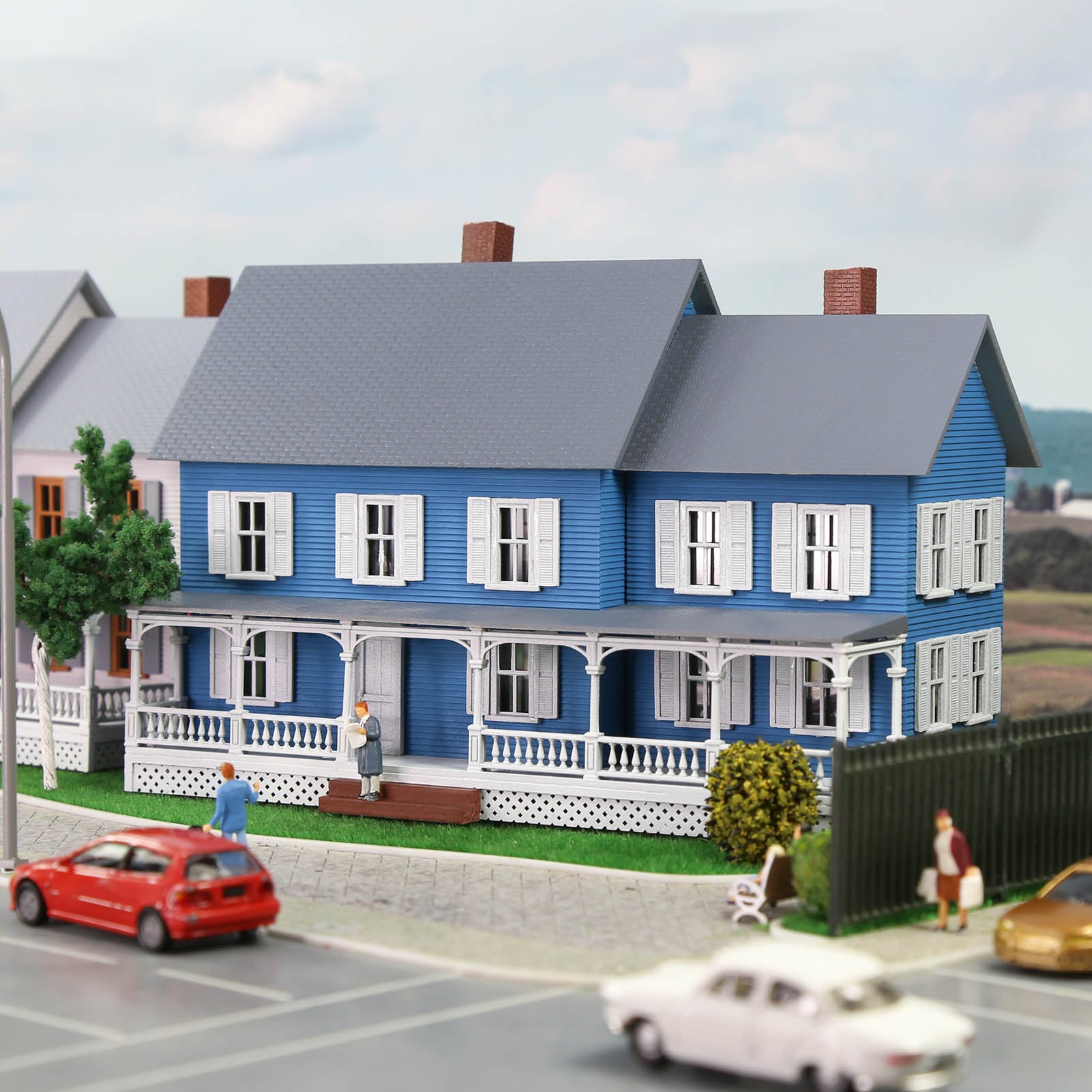 JZ8707 1 Piece HO Scale 1:87 Model Village House Building Assembled Painted