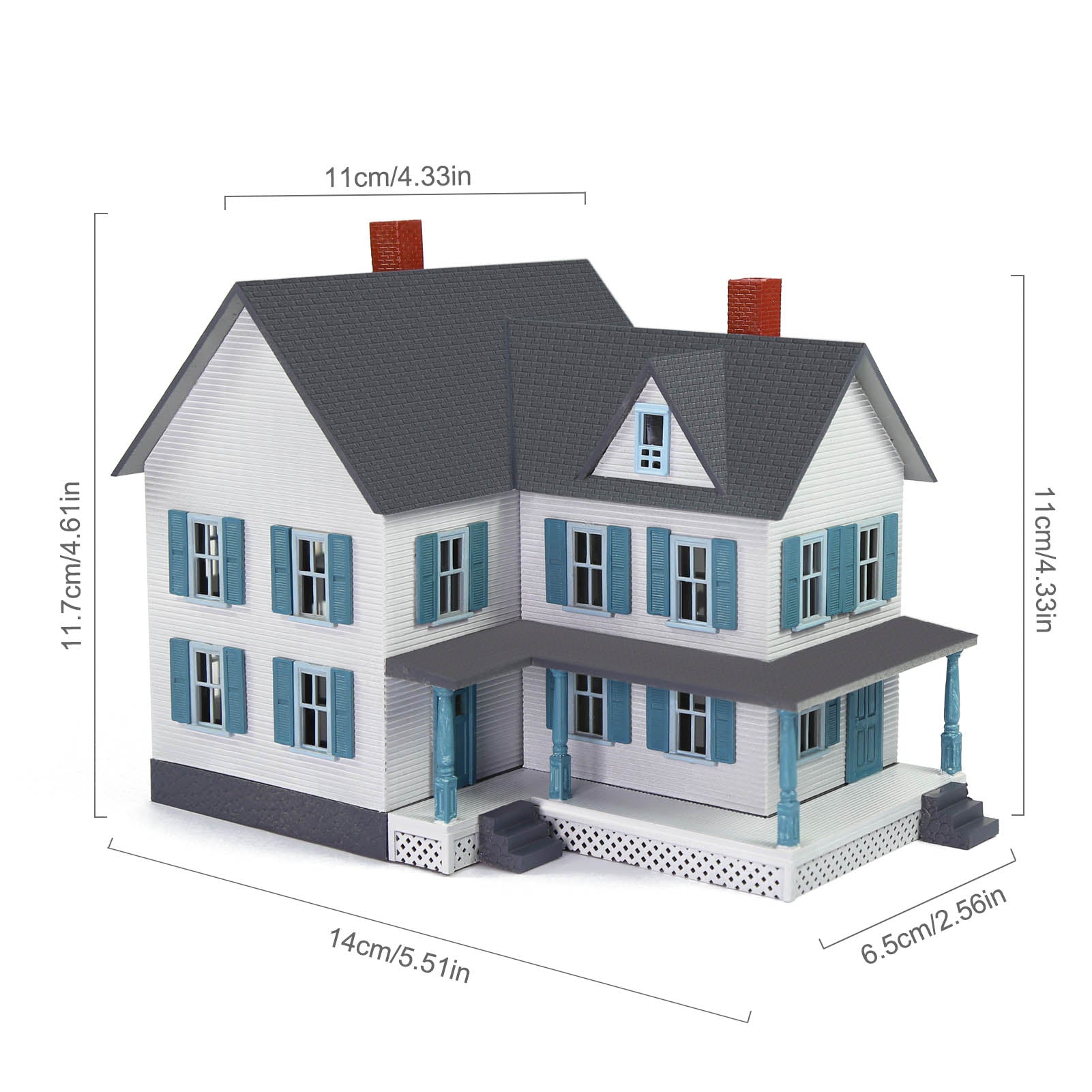 JZ8710 1 Piece HO Scale 1:87 Model Village House Two-story Building with Porch