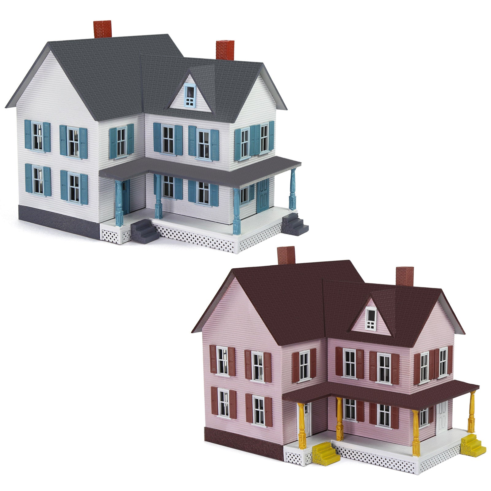 JZ8710 1 Piece HO Scale 1:87 Model Village House Two-story Building with Porch