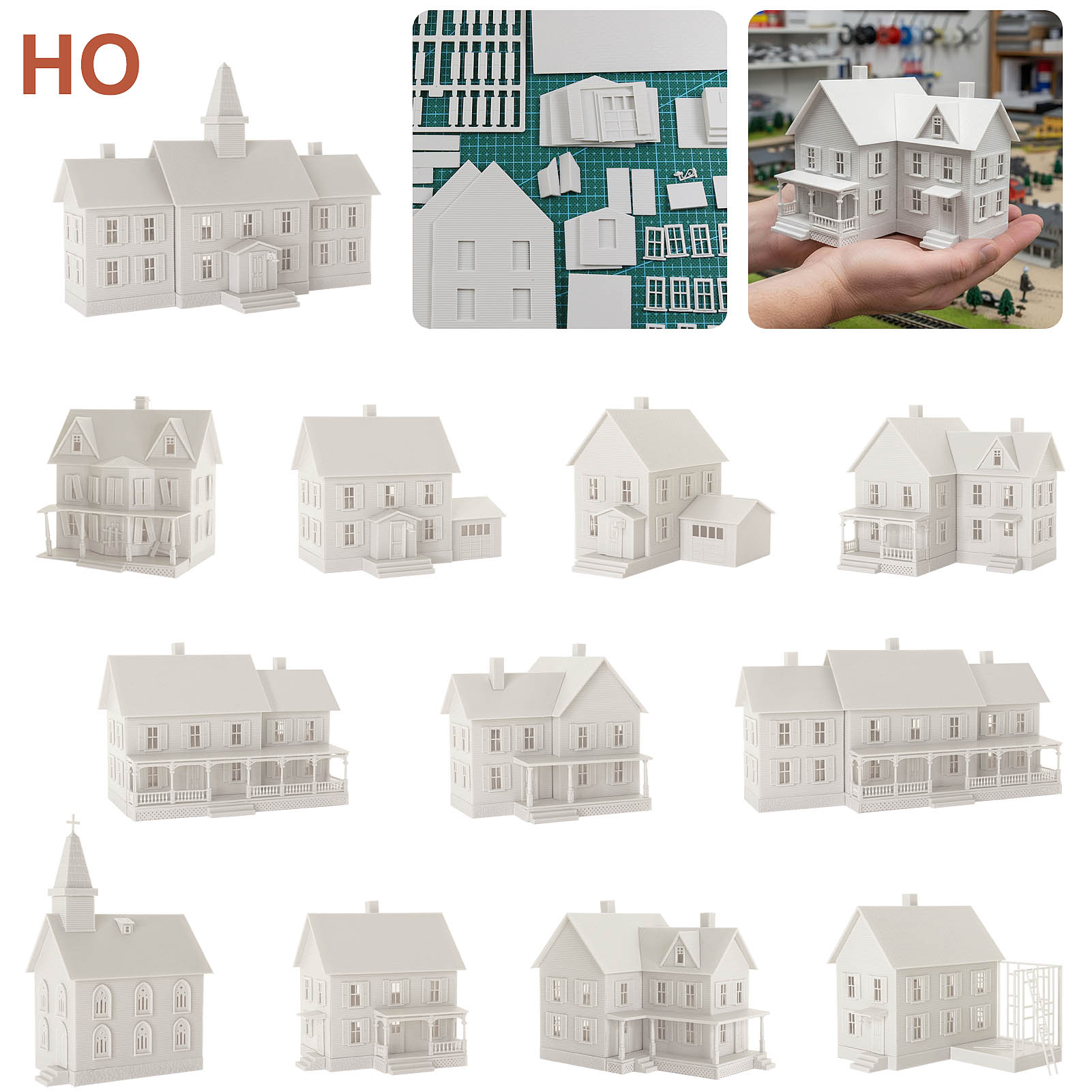 JZHO6JJ 1 Unit HO Scale 1:87 Model House Kit White Unassembled Architectural Building