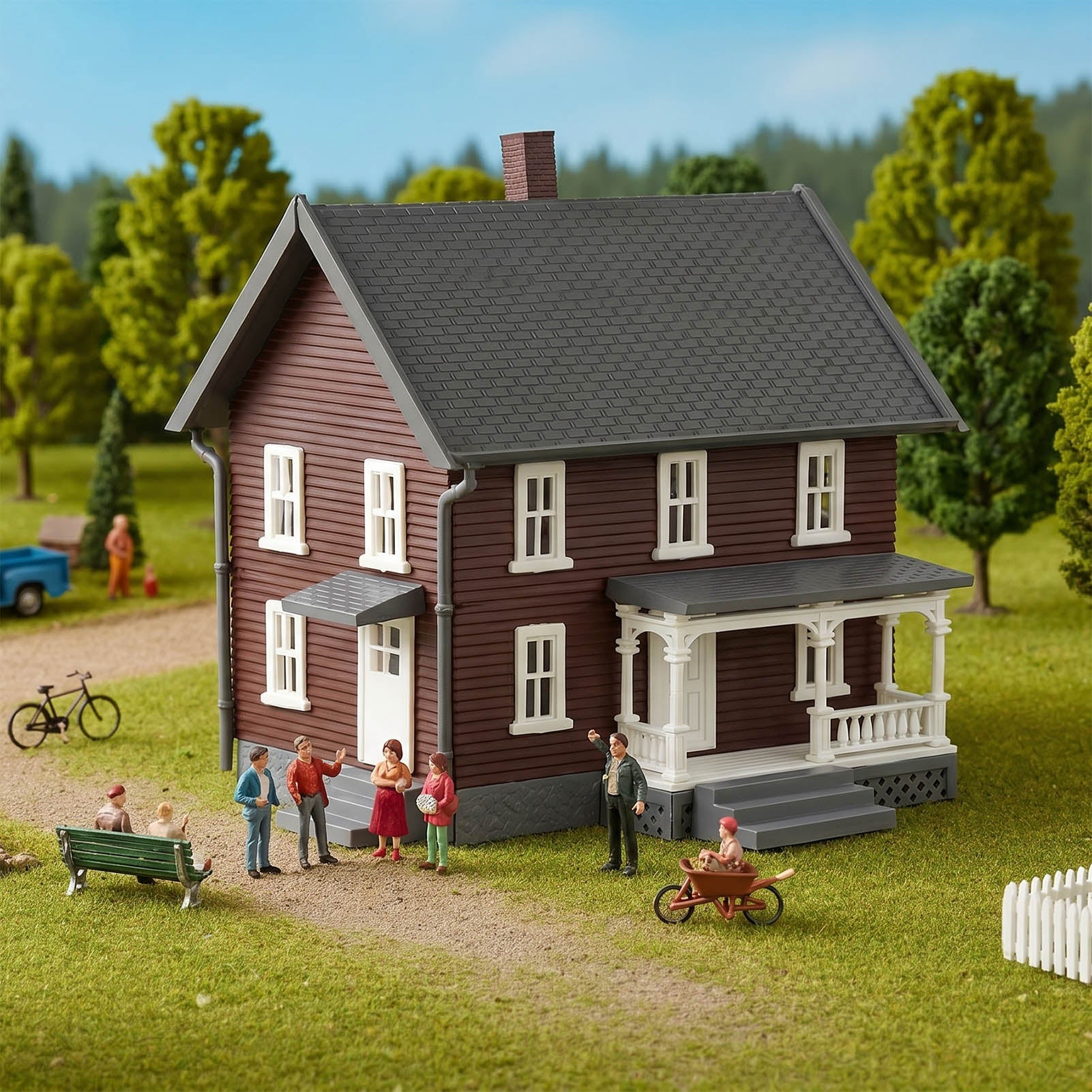 JZN5895 1 Unit N Scale 1:160 Model Dwelling House Kit Two-story with Porch for Buildings