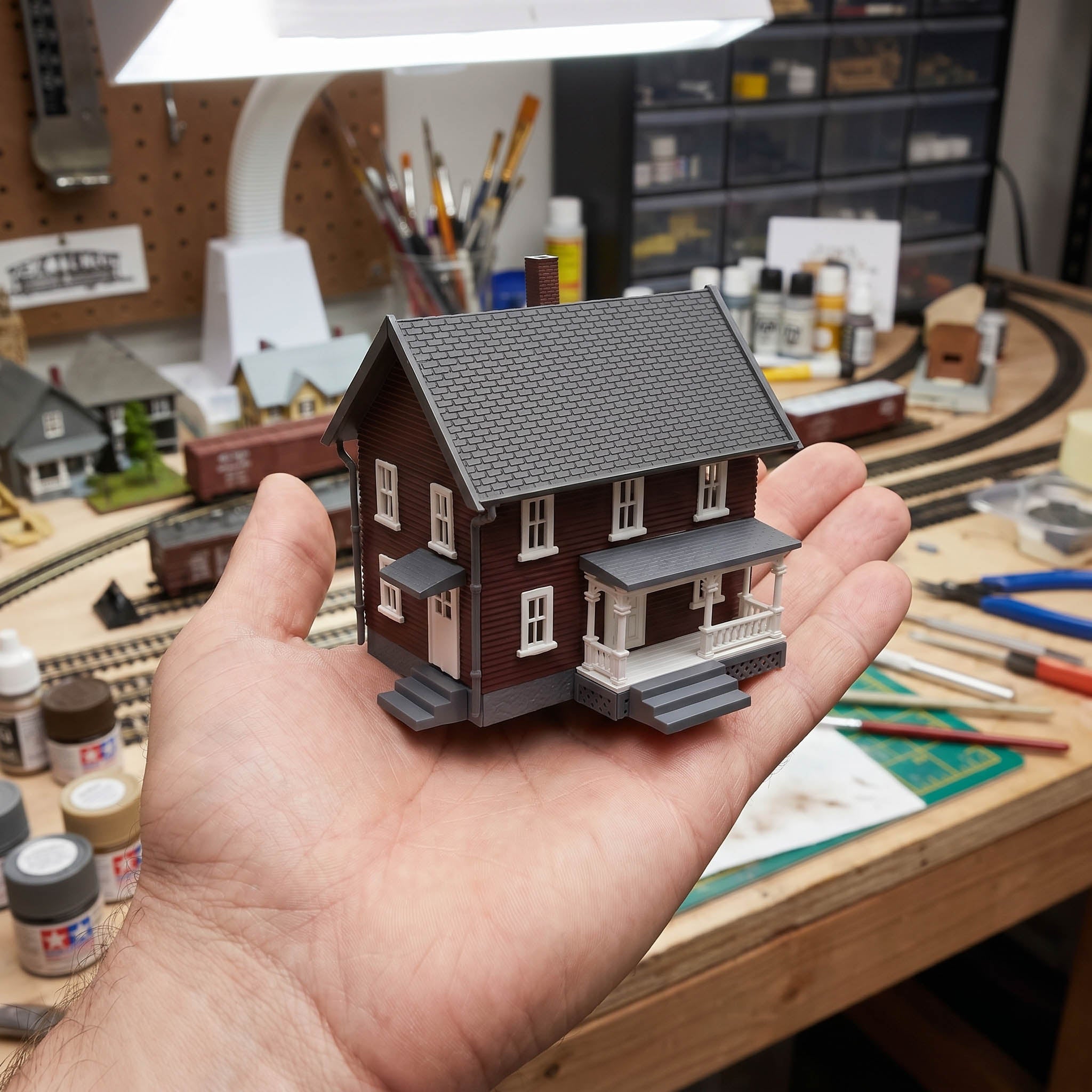 JZN5895 1 Unit N Scale 1:160 Model Dwelling House Kit Two-story with Porch for Buildings