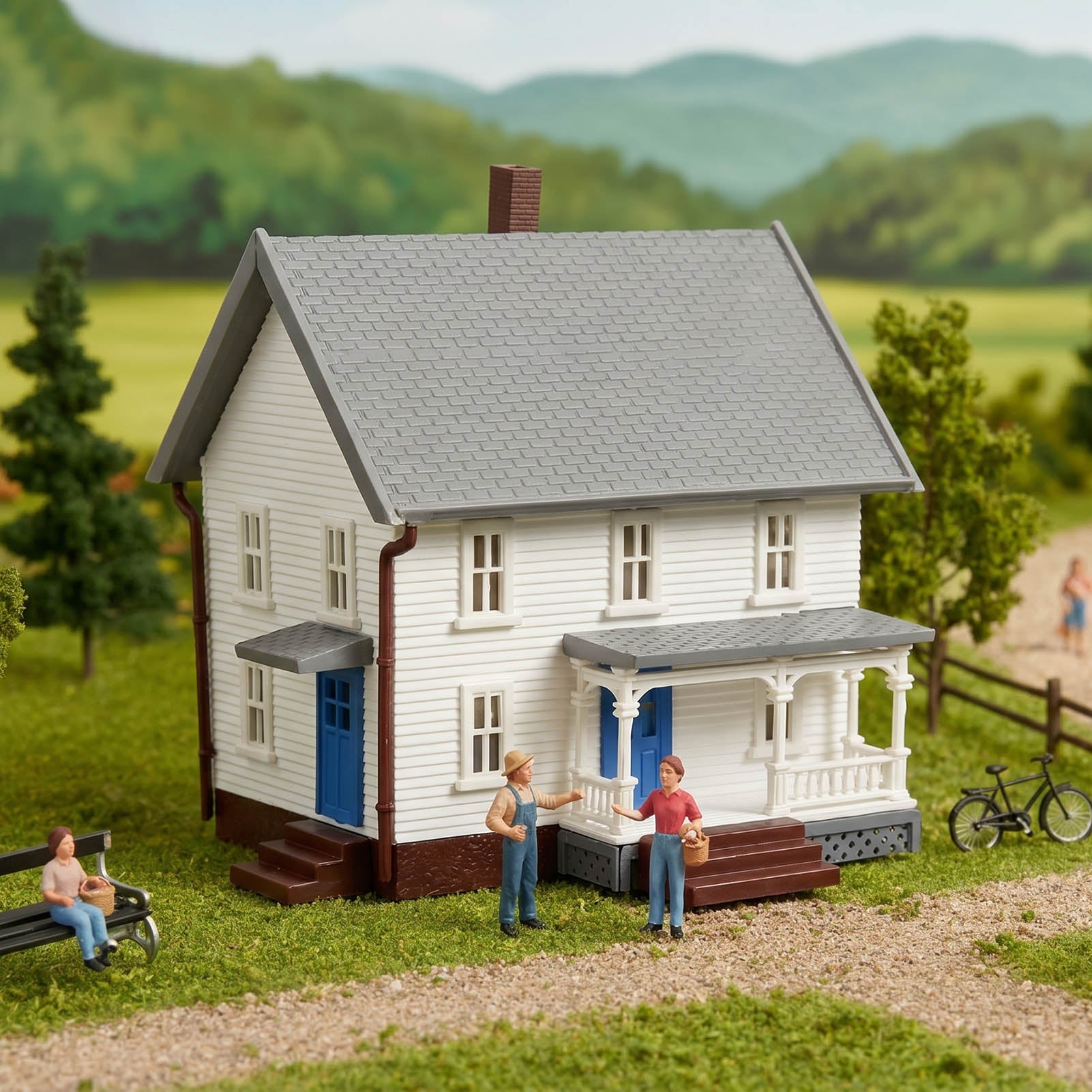 JZN5895 1 Unit N Scale 1:160 Model Dwelling House Kit Two-story with Porch for Buildings