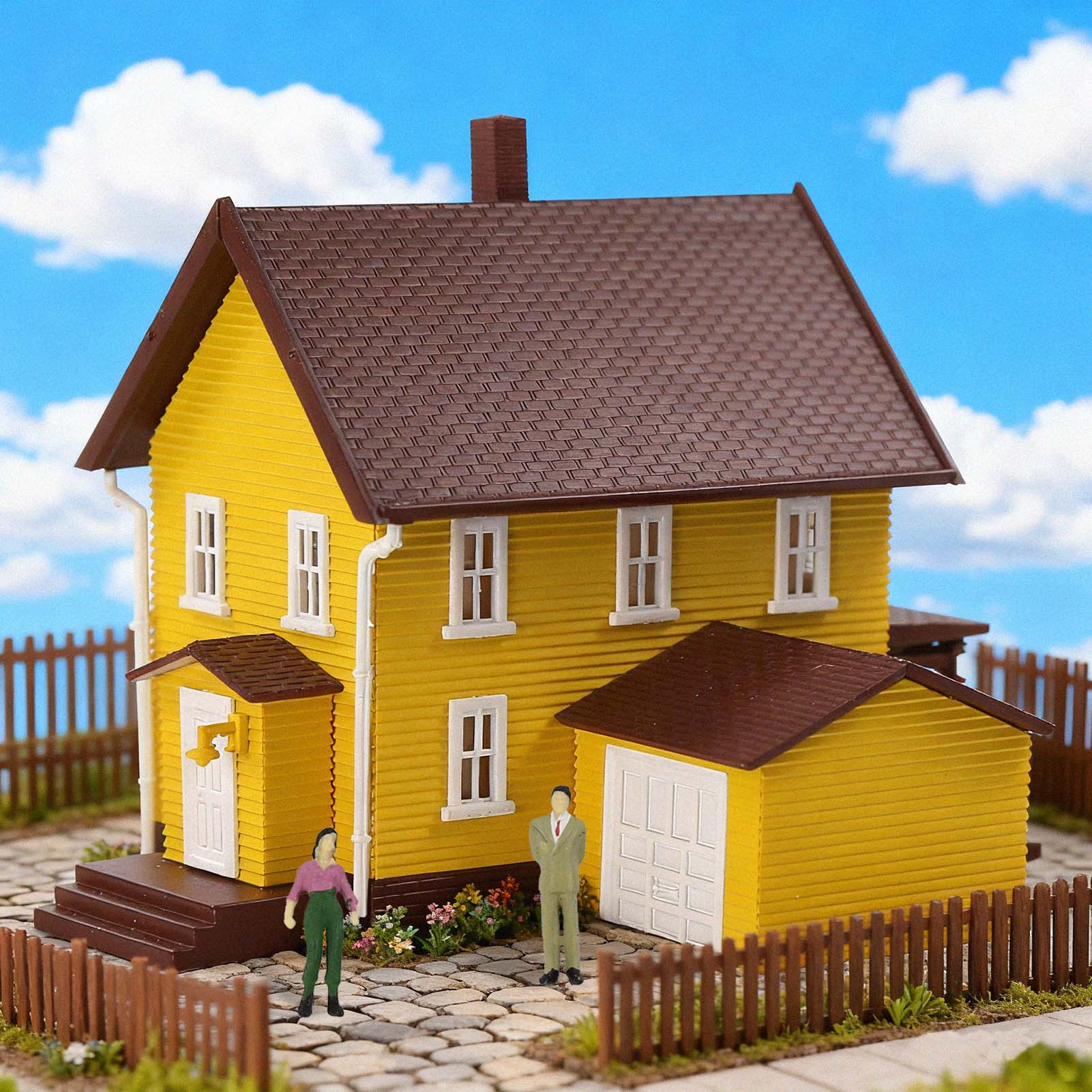 JZN5905 1 Unit N Scale 1:160 Model Dwelling House Kit Two-story with Garage for Buildings