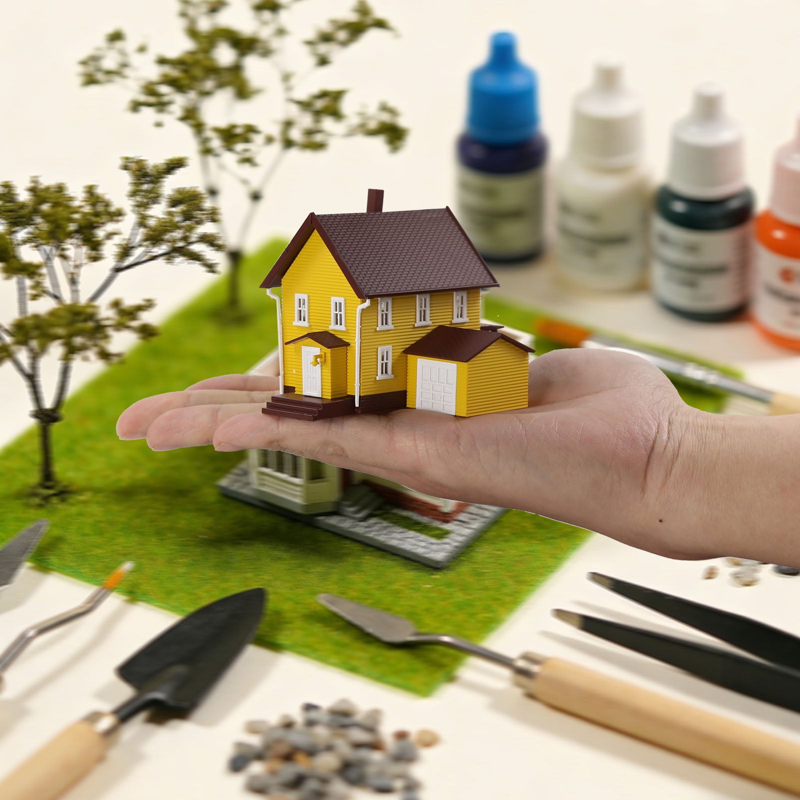 JZN5905 1 Unit N Scale 1:160 Model Dwelling House Kit Two-story with Garage for Buildings