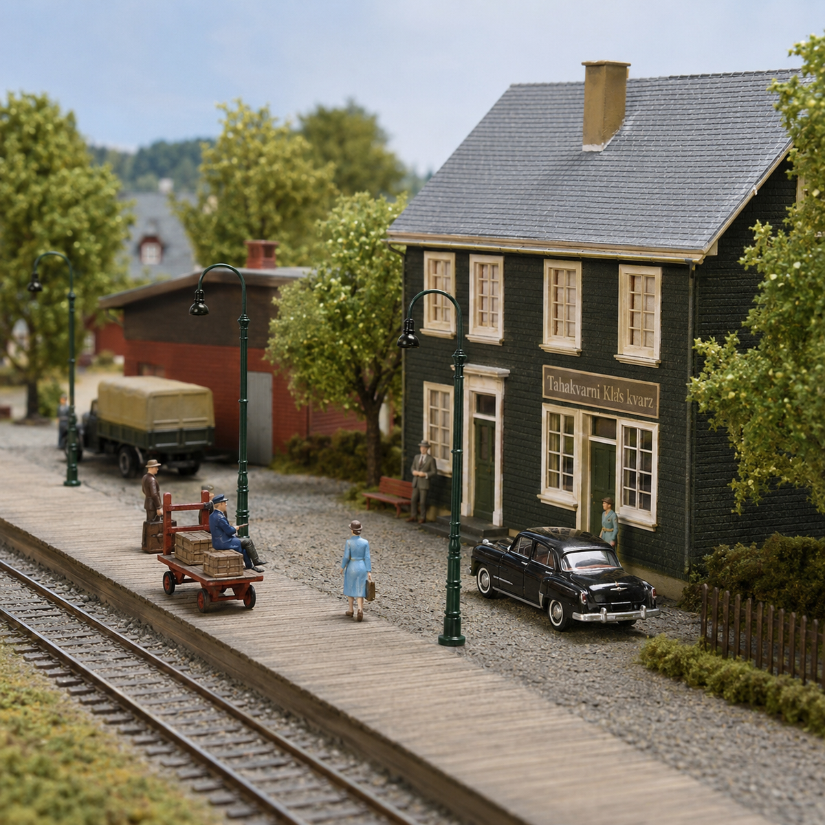 LD40HOWMG 5pcs HO Scale1:87 Green Metal Gas Lamps Warm White LED Model Railway