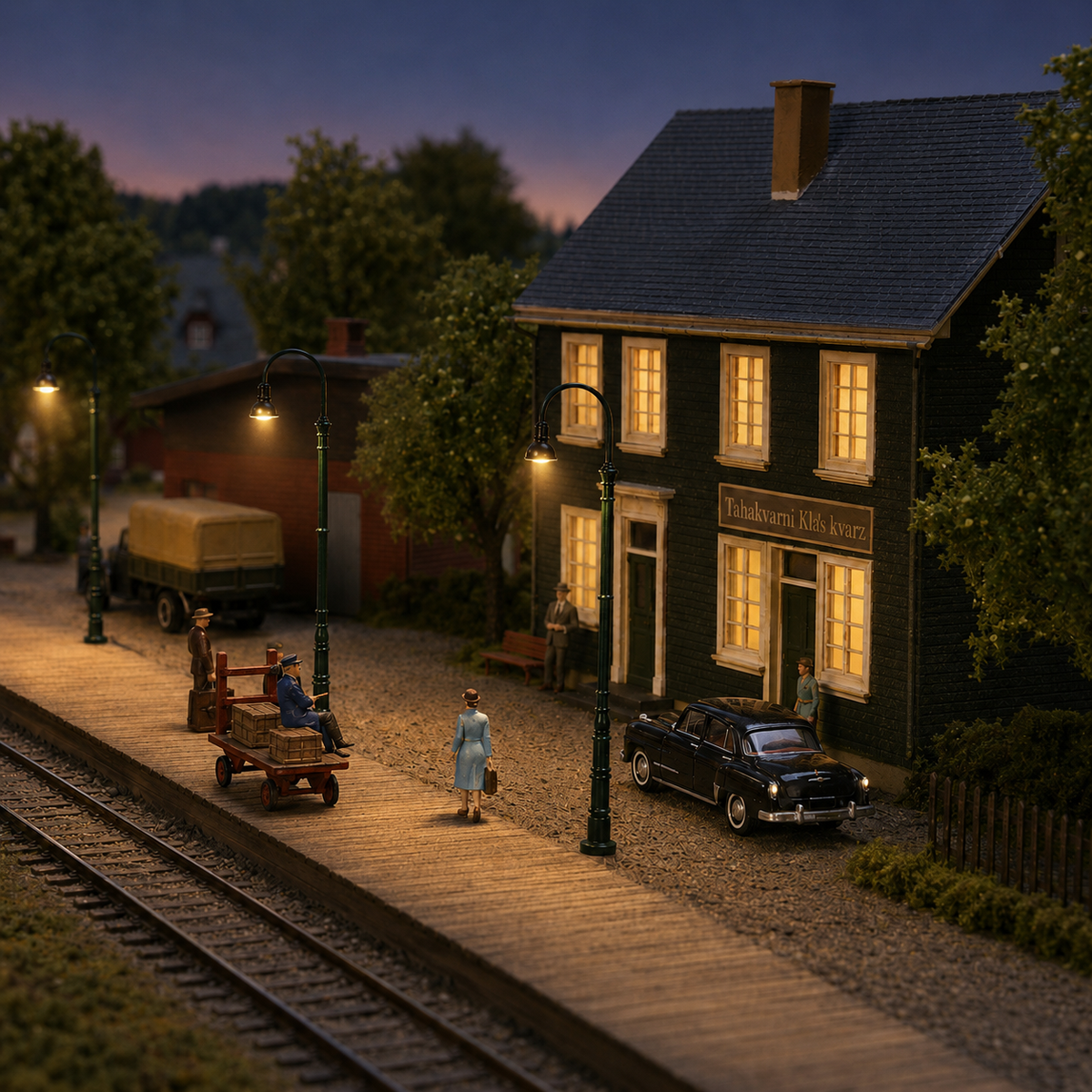 LD40HOWMG 5pcs HO Scale1:87 Green Metal Gas Lamps Warm White LED Model Railway