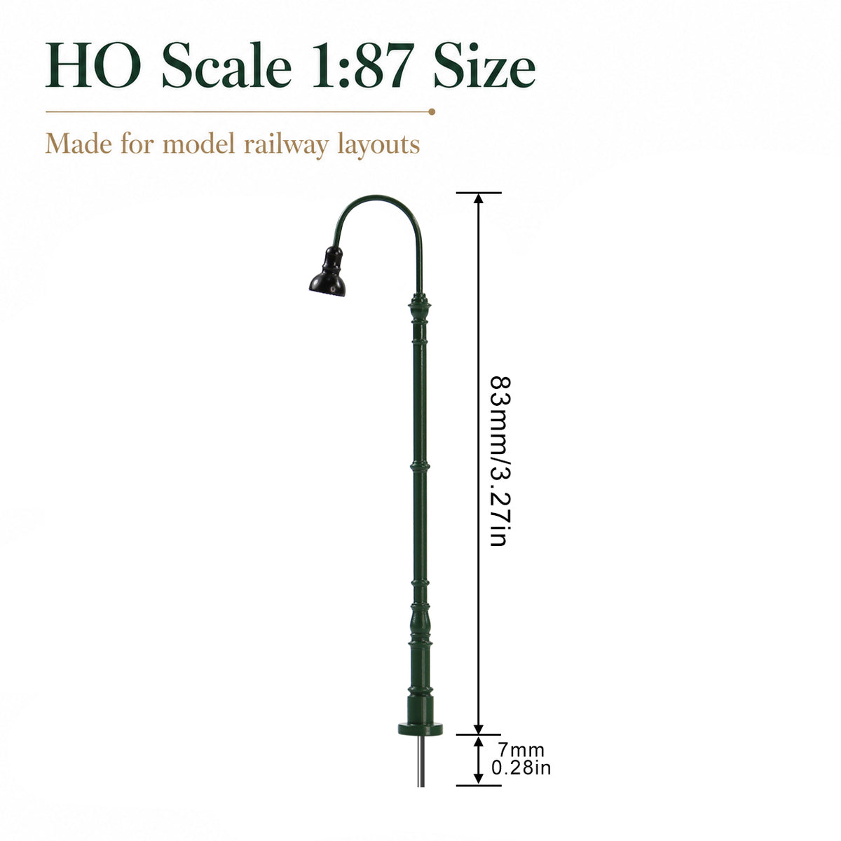 LD40HOWMG 5pcs HO Scale1:87 Green Metal Gas Lamps Warm White LED Model Railway