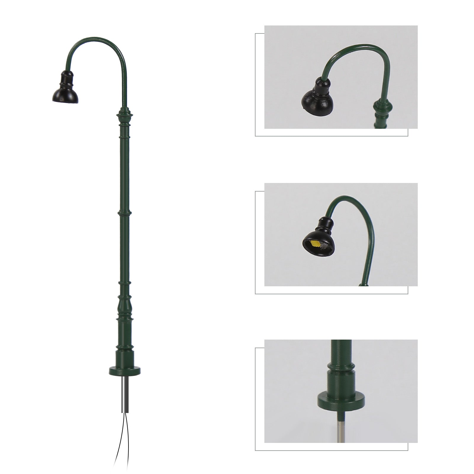 LD40 5pcs N Scale 1:160 Green Metal Gas Lamps Warm White LED Model Railway