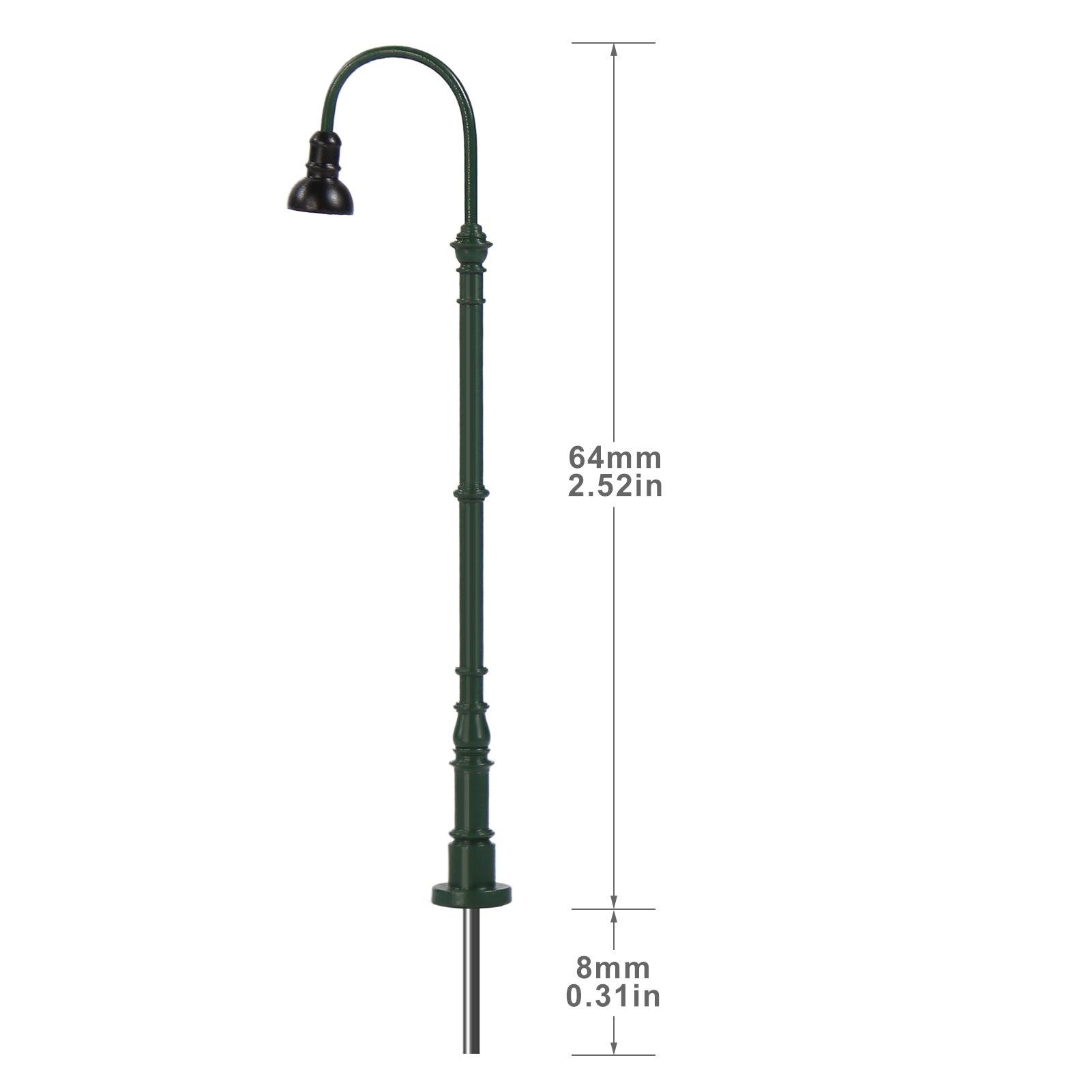LD40 5pcs N Scale 1:160 Green Metal Gas Lamps Warm White LED Model Railway
