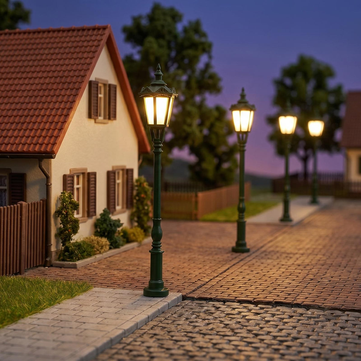 LD41 5pcs O HO N Green Model Street Lights Vintage Hexagon Warm White LED Lamps