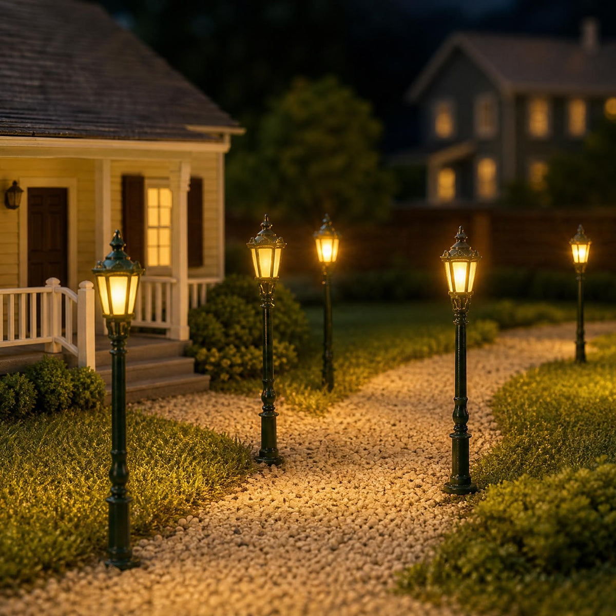 LD41 5pcs O HO N Green Model Street Lights Vintage Hexagon Warm White LED Lamps