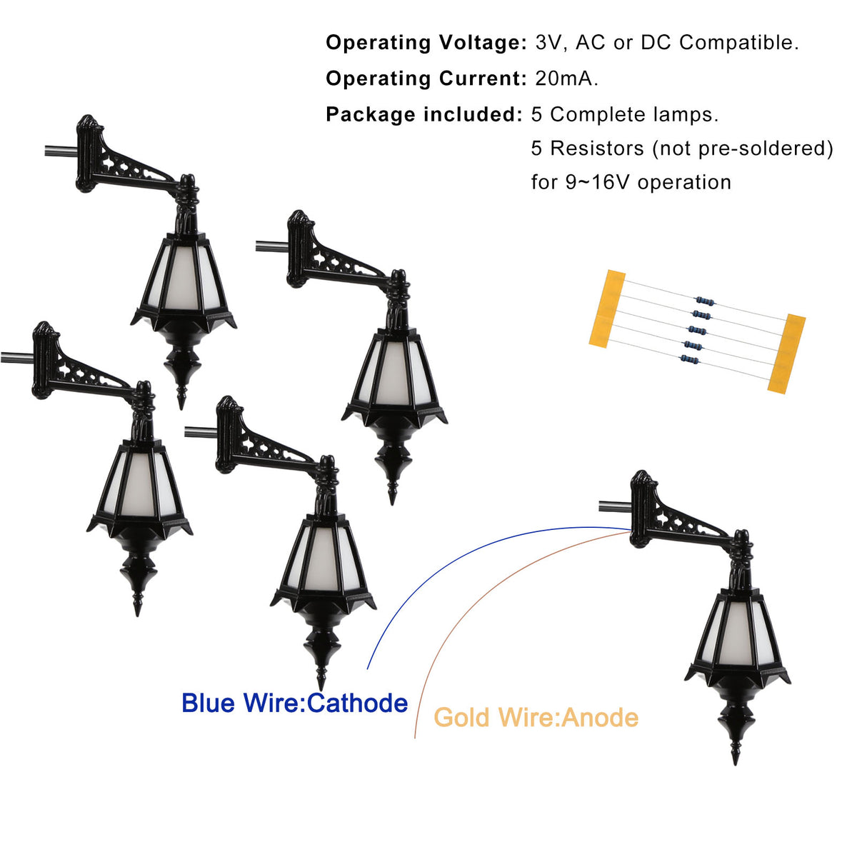 LD42 5pcs O HO Scale Model Wall Lights Vintage Hexagon Wall Mount Lantern