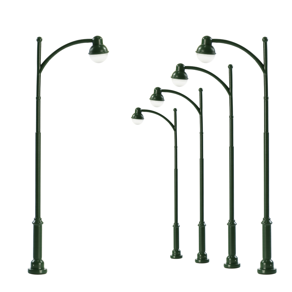 LD43 5pcs HO N Scale Model Trackside Lights Green Post Long-Neck Lamps
