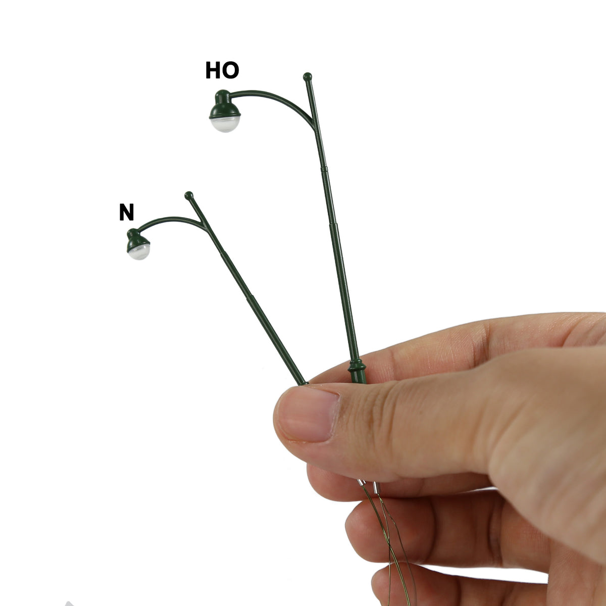 LD43 5pcs HO N Scale Model Trackside Lights Green Post Long-Neck Lamps
