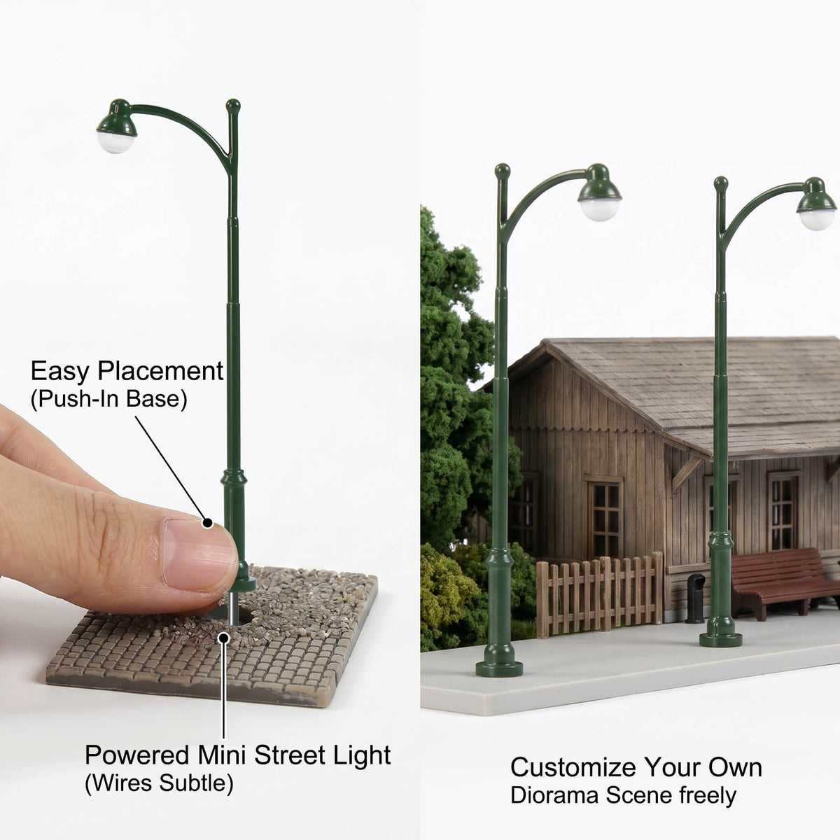 LD43 5pcs HO N Scale Model Trackside Lights Green Post Long-Neck Lamps