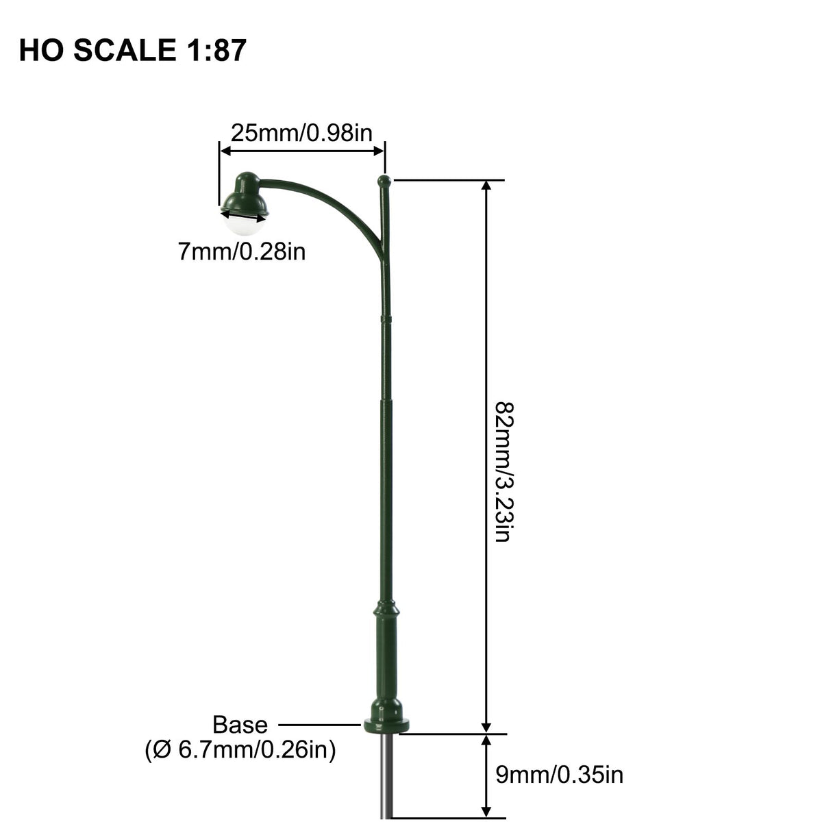 LD43 5pcs HO N Scale Model Trackside Lights Green Post Long-Neck Lamps