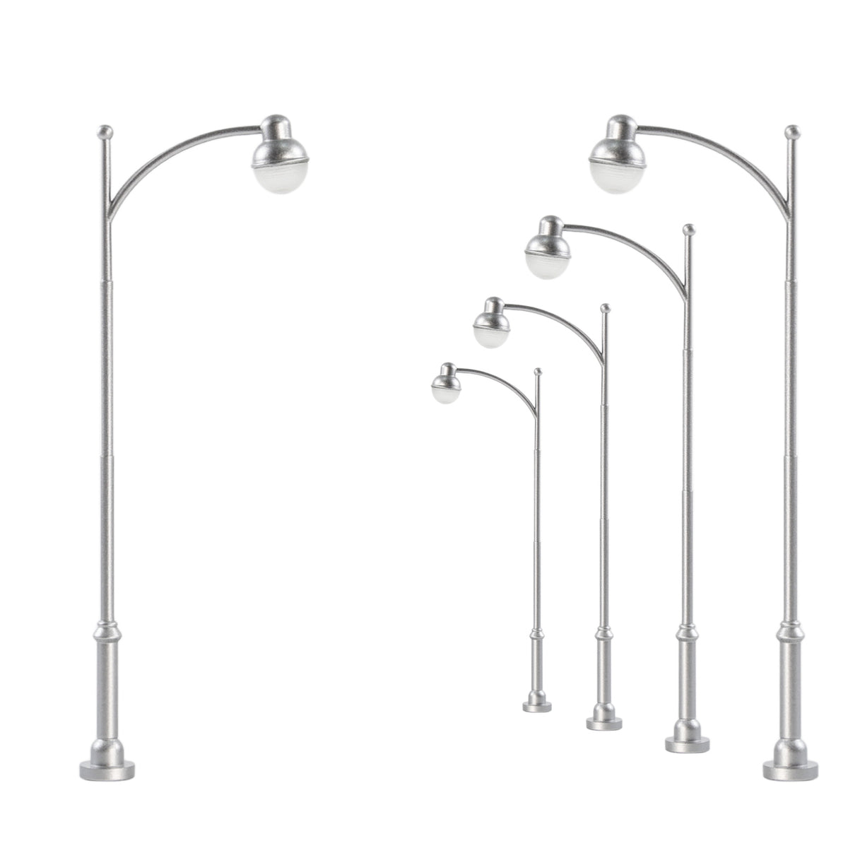 LD43OWMSi 5pcs O Scale 1:43 Silver Street Lights Long-Neck Model Lamps