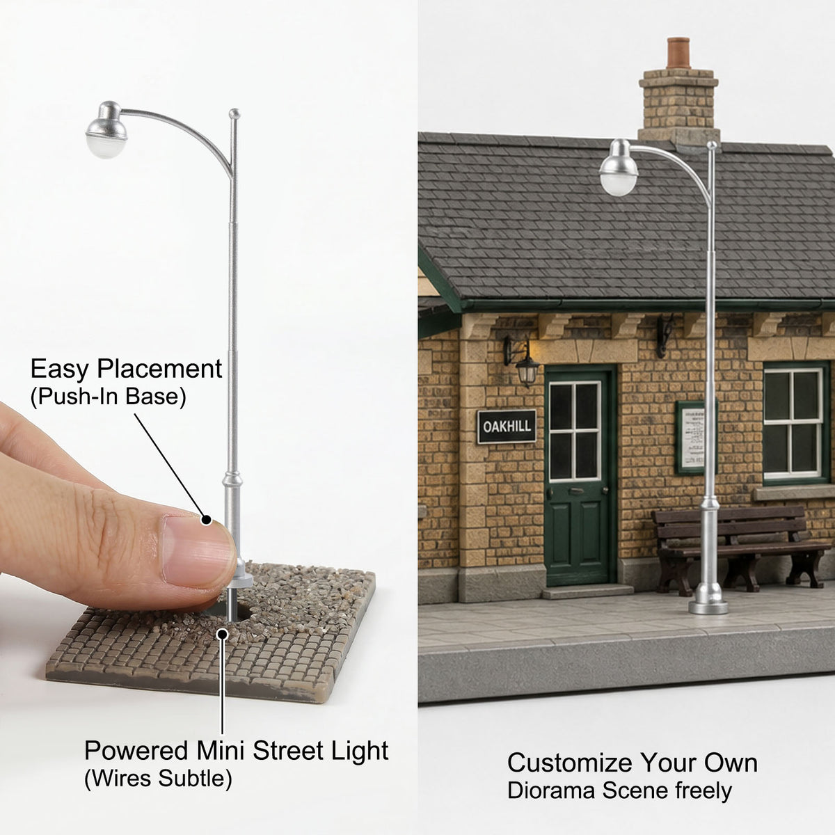 LD43OWMSi 5pcs O Scale 1:43 Silver Street Lights Long-Neck Model Lamps