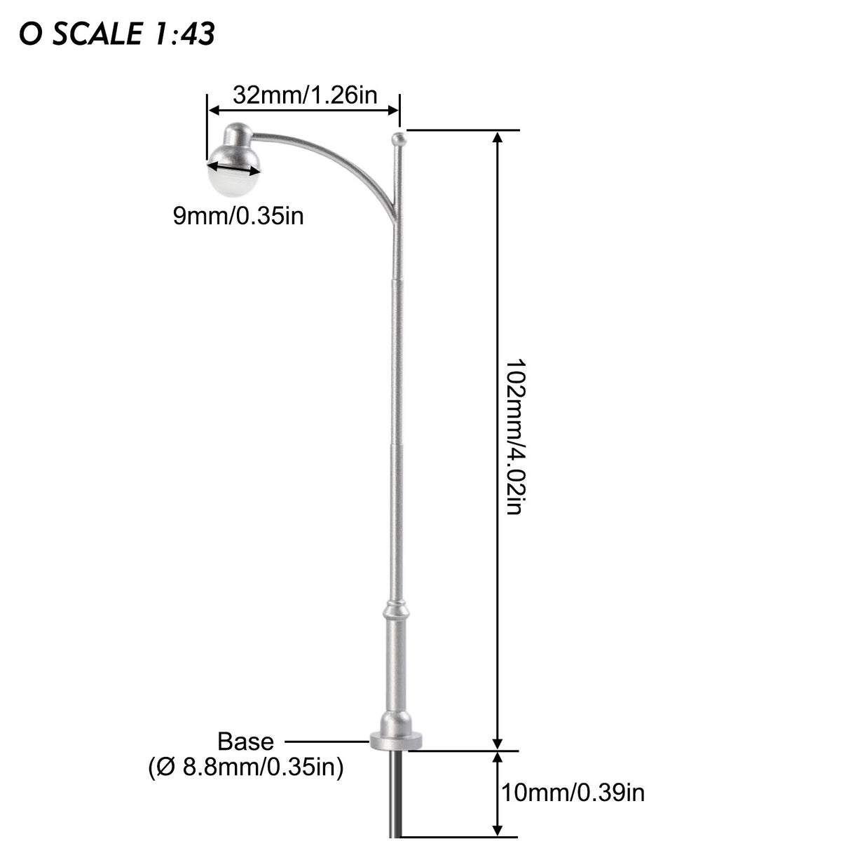 LD43OWMSi 5pcs O Scale 1:43 Silver Street Lights Long-Neck Model Lamps