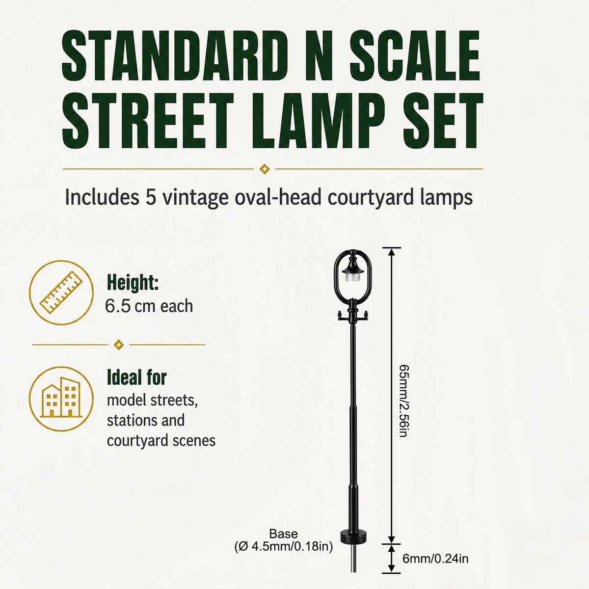LD44 5pcs O HO N Antique Lamps Black Round Head Model Street Lights