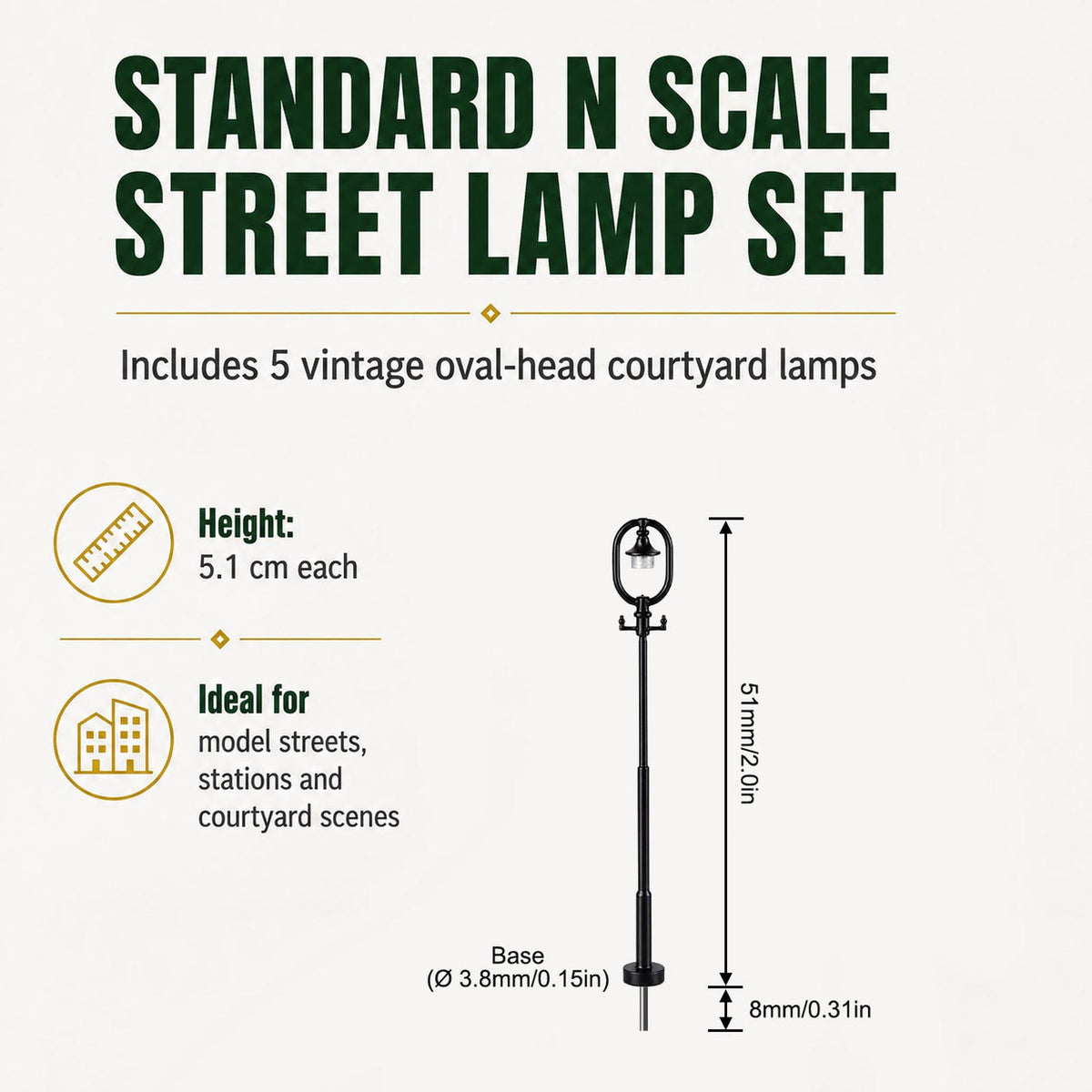 LD44 5pcs O HO N Antique Lamps Black Round Head Model Street Lights