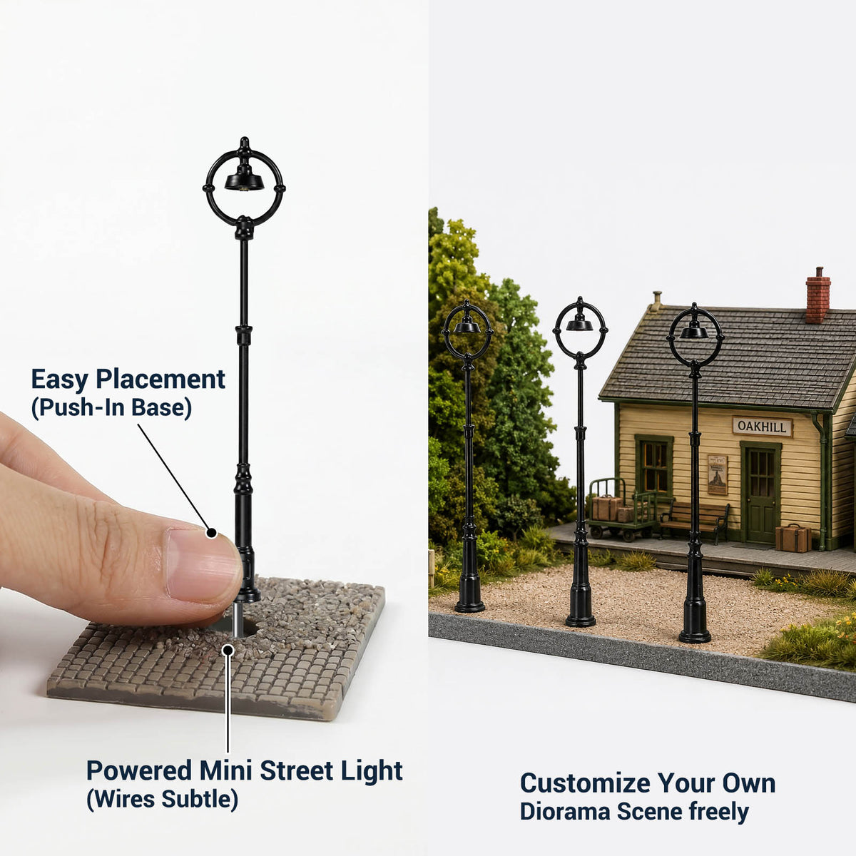 LD45 5pcs O HO N Scale Model Black Post Lights Round Head Warm White Model Lamps