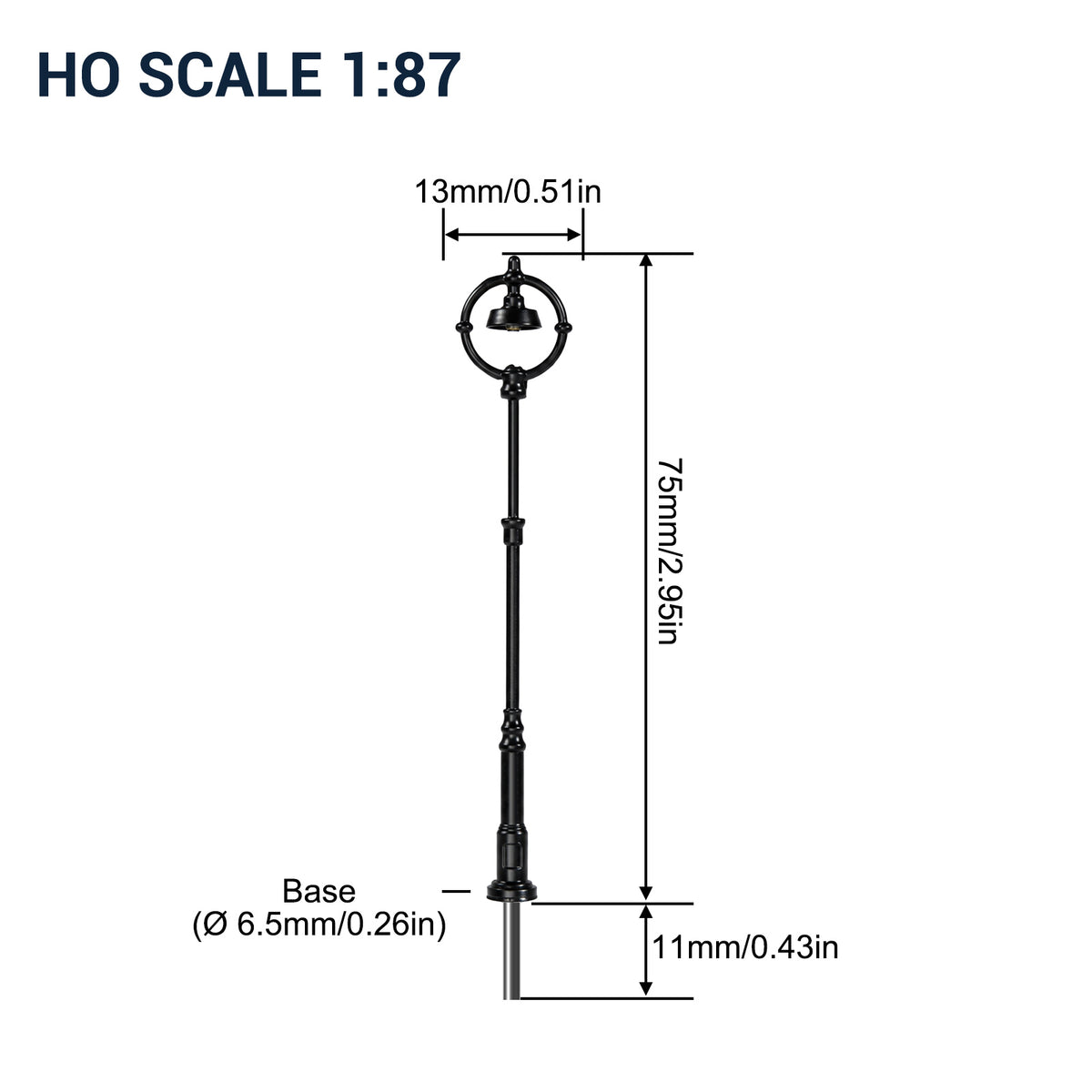 LD45 5pcs O HO N Scale Model Black Post Lights Round Head Warm White Model Lamps