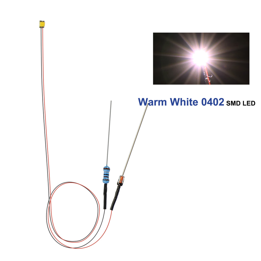 Evemodel 20pcs Pre-wired 32awg SMD LED 0402 Red Lights – HO Gauge, No Resistors Needed