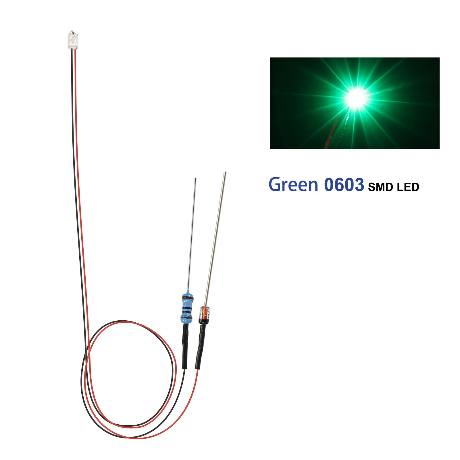 LR0603 20pcs Pre-wired 50cm Wire 0603 SMD LED Lights with Resistor Rectifier
