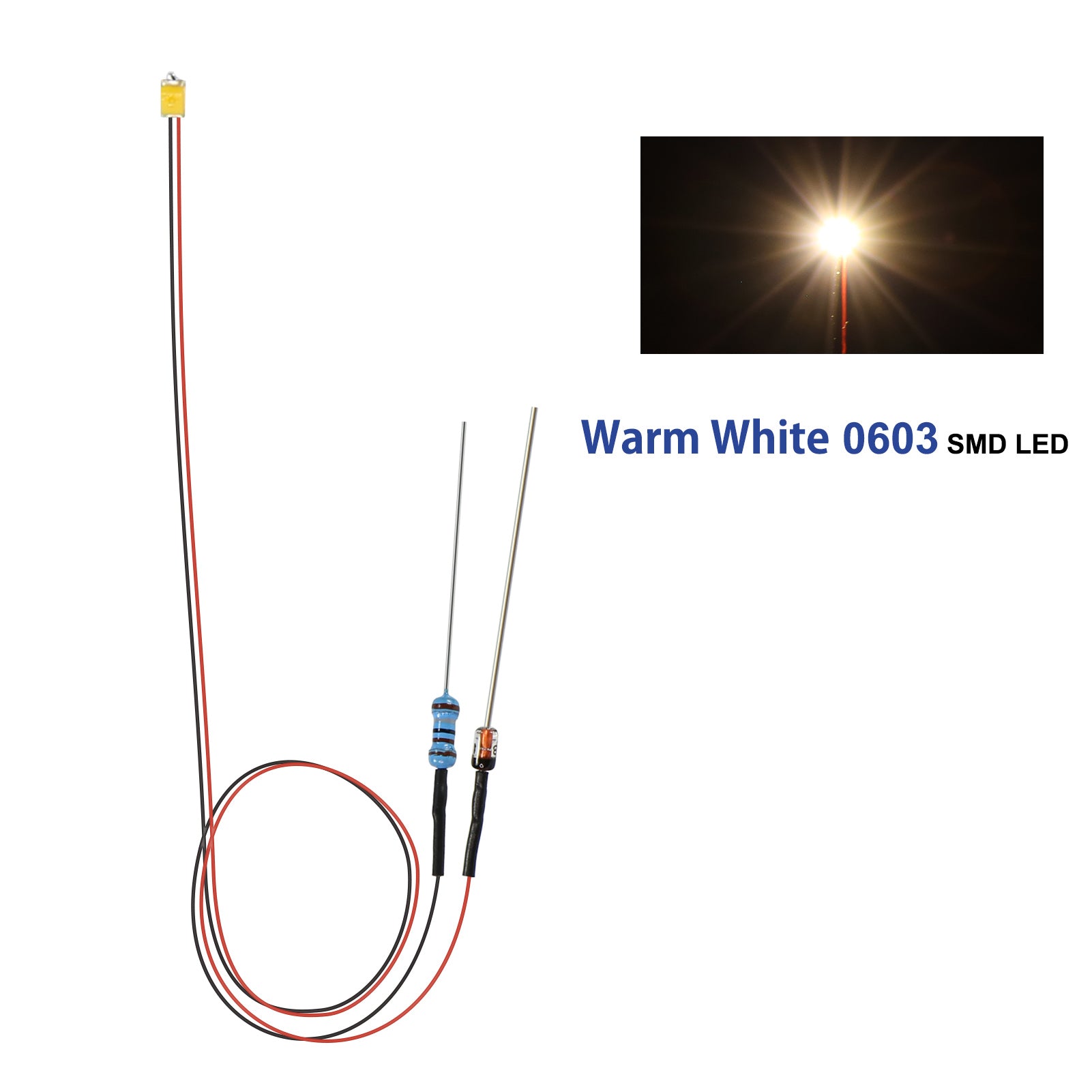 LR0603 20pcs Pre-wired 50cm Wire 0603 SMD LED Lights with Resistor Rectifier