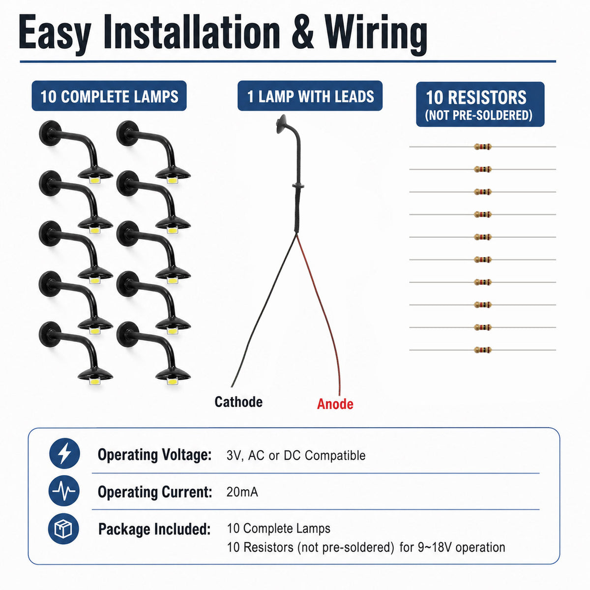 LSL16 10pcs HO Scale 1:87 Hanging Lamp Goose Neck Light LED