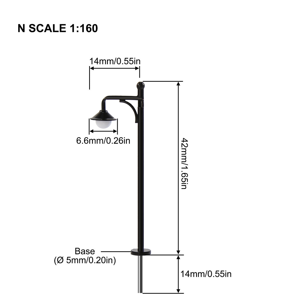LYM21 10pcs N Scale 1:160 Lamppost Street Light LED