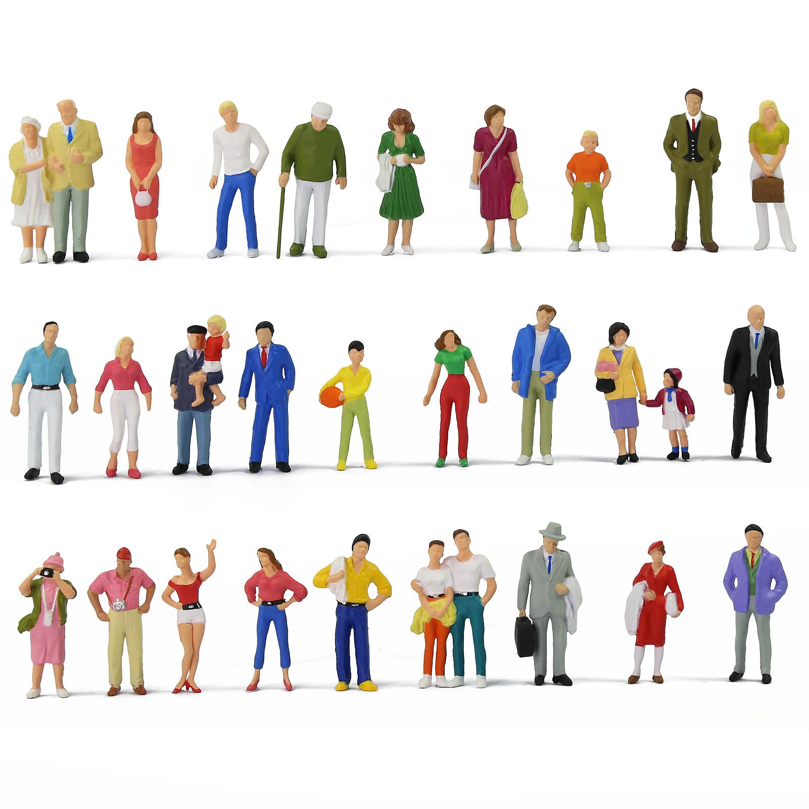 P4312 30pcs O Scale 1:43 Painted Colorful Figures Scale Standing People Model Railway
