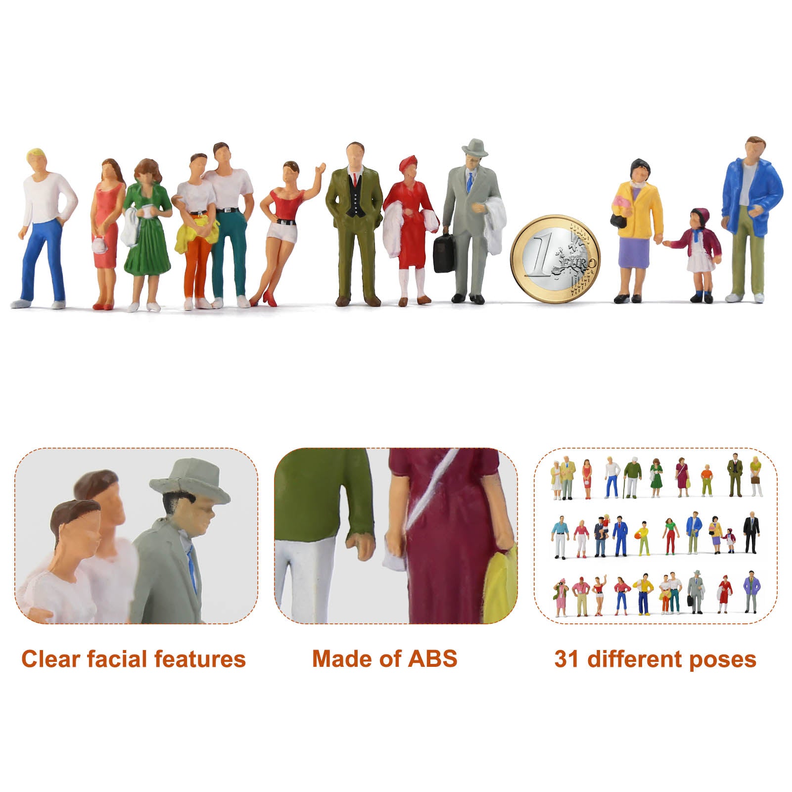 P4312 30pcs O Scale 1:43 Painted Colorful Figures Scale Standing People Model Railway