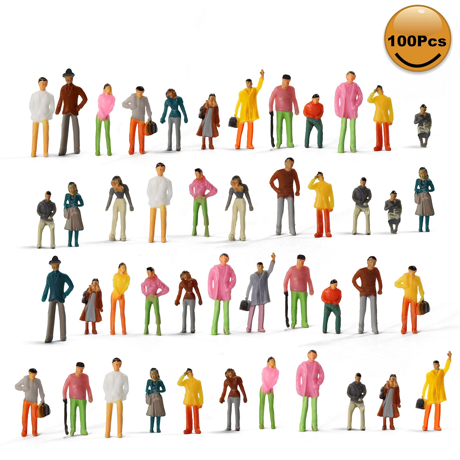 P75 100pcs HO OO Scale 1:75 Model Trains Painted Figures Standing Seated People