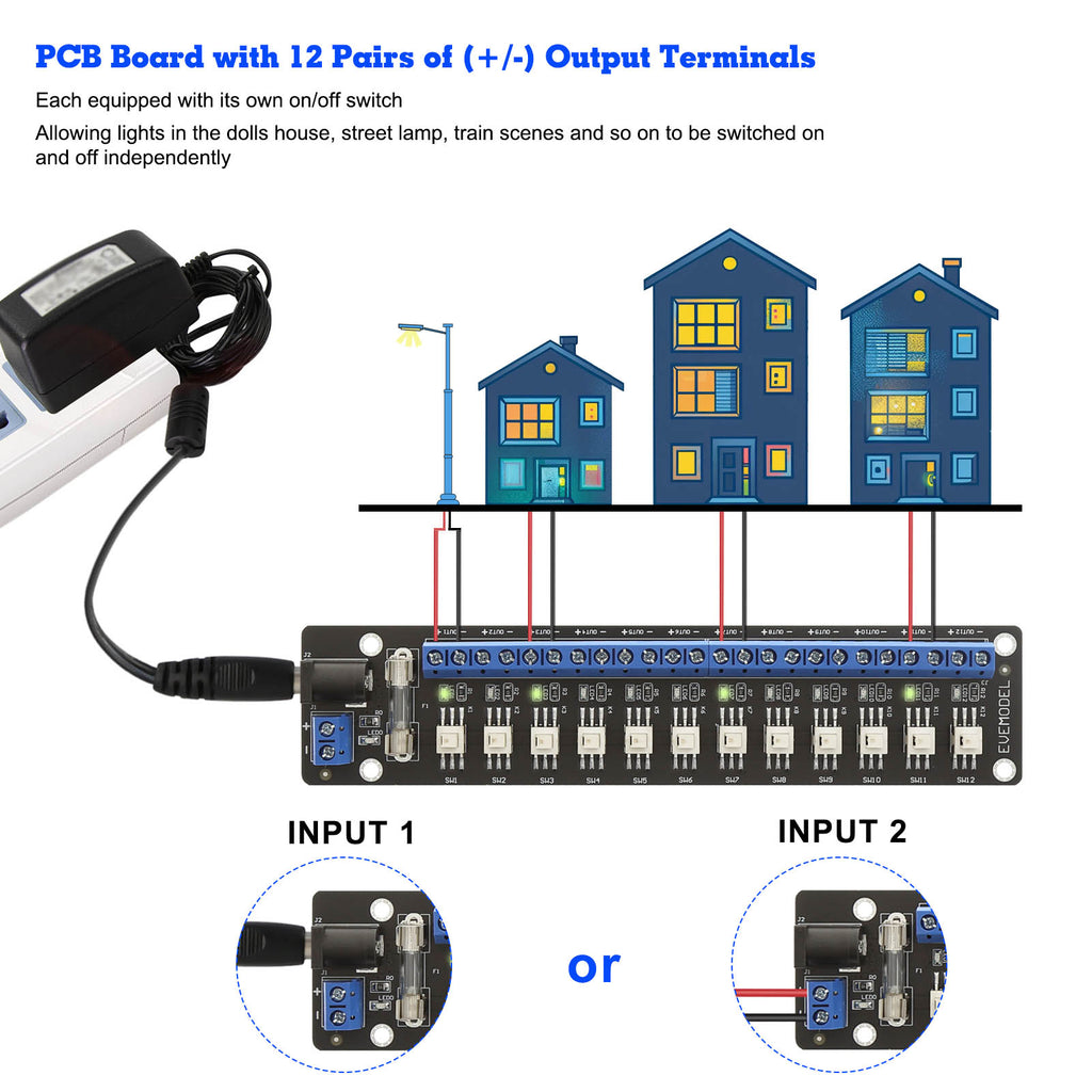 Programmable Dc Power Distribution Module Design PCB017 1 Unit 3V-24V DC Power Distribution 12 Channels Module Push-But