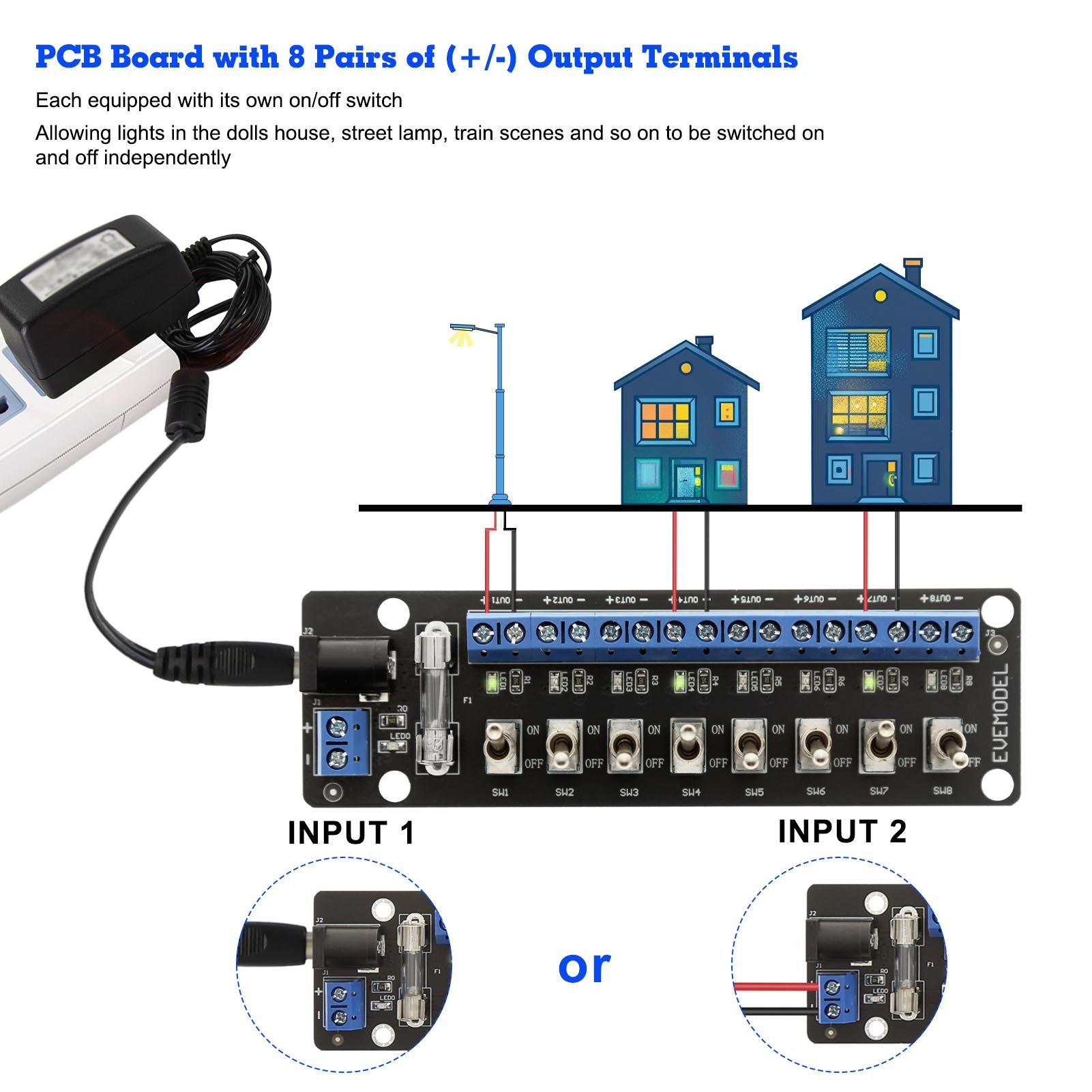 PCB019 1 Unit 3V-24V DC Individual Toggle Switch Power Distribution Module 8 Channel
