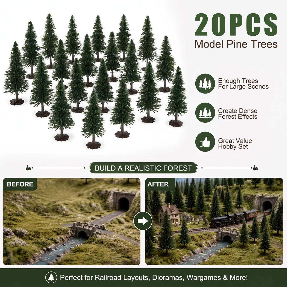 S10115 20pcs HO Scale OO Scale 11.5cm Model Train Trees Model Pine Trees with Roots
