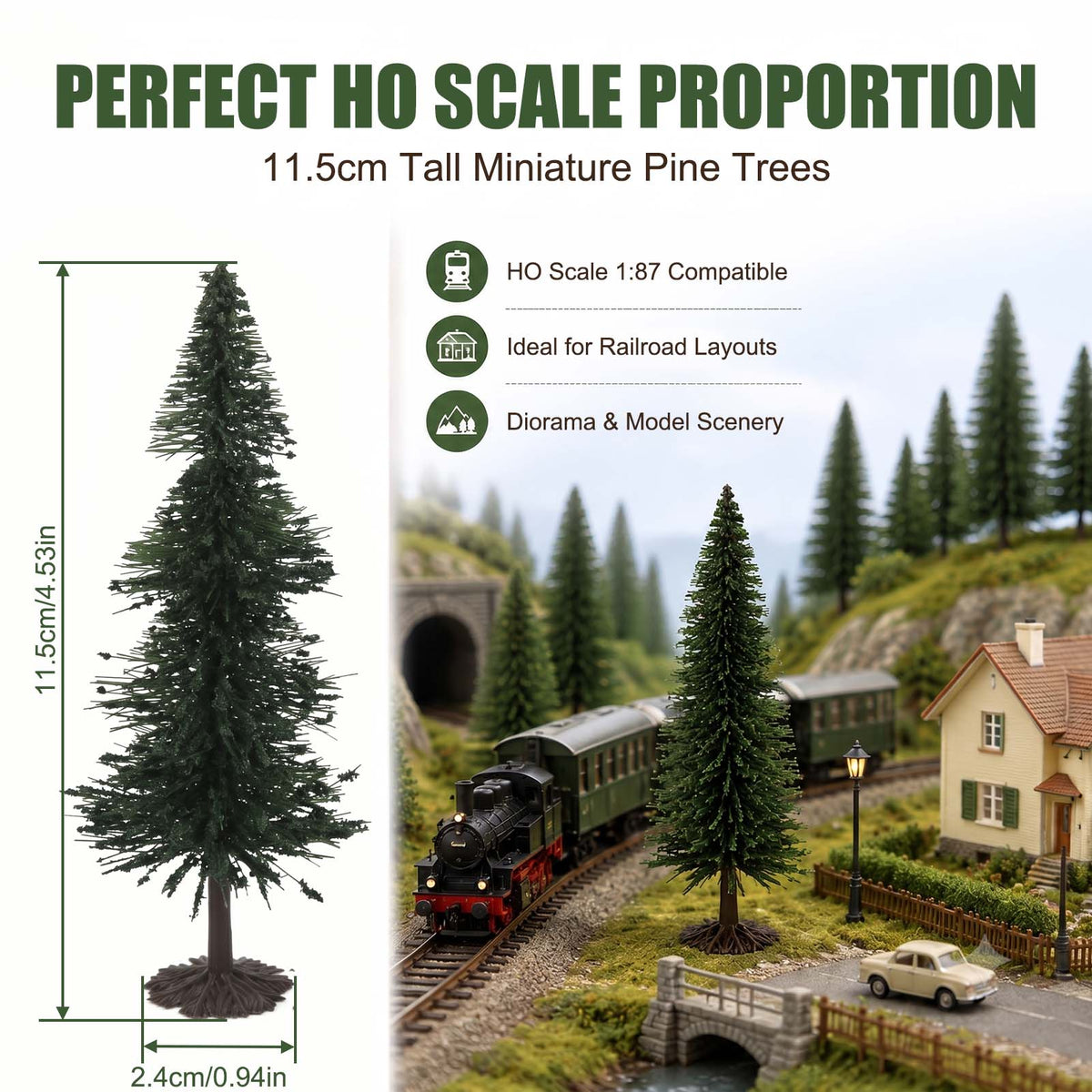 S10115 20pcs HO Scale OO Scale 11.5cm Model Train Trees Model Pine Trees with Roots