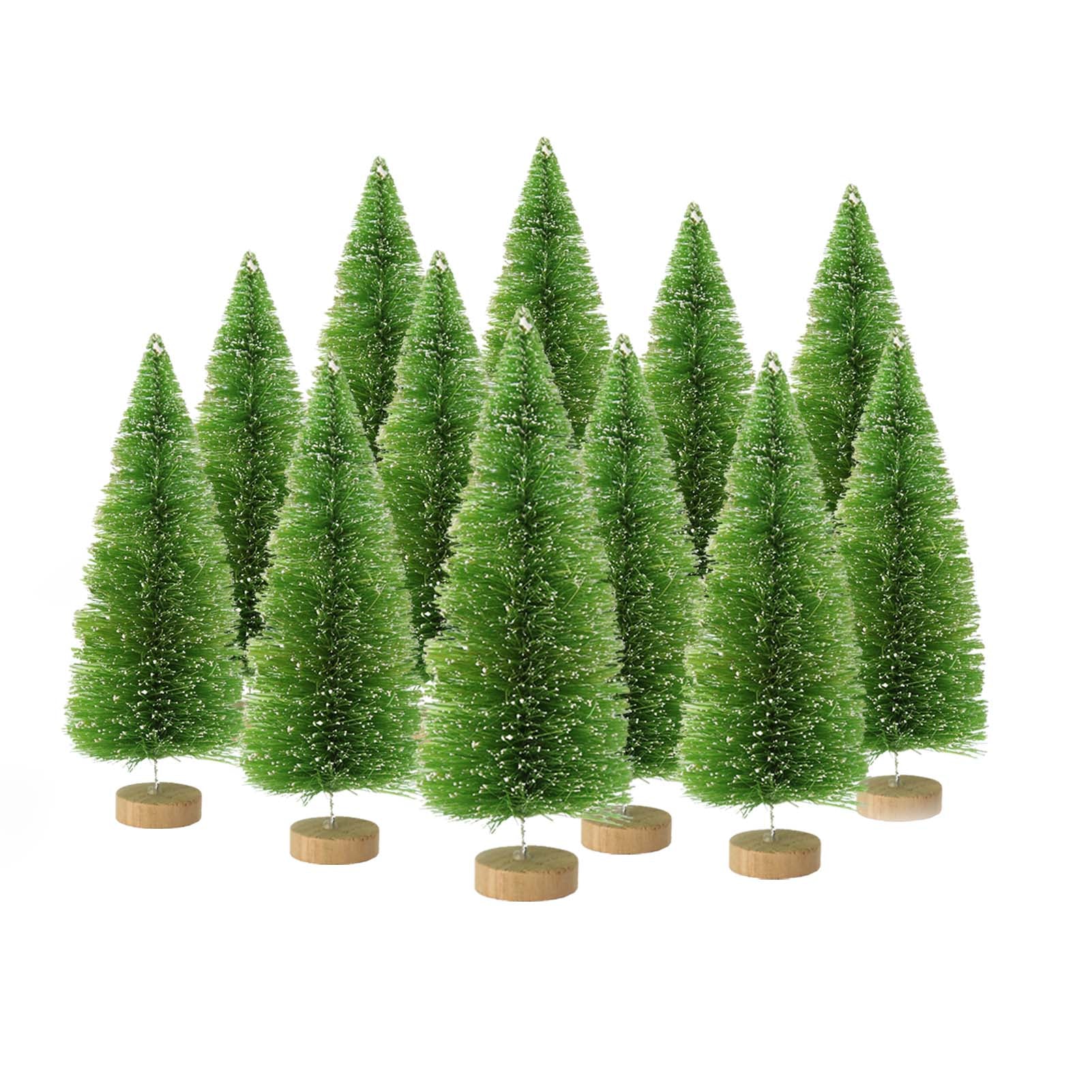 S1016 8pcs 16cm Model Snowy Pine Trees Wooden Base for Christmas Decor