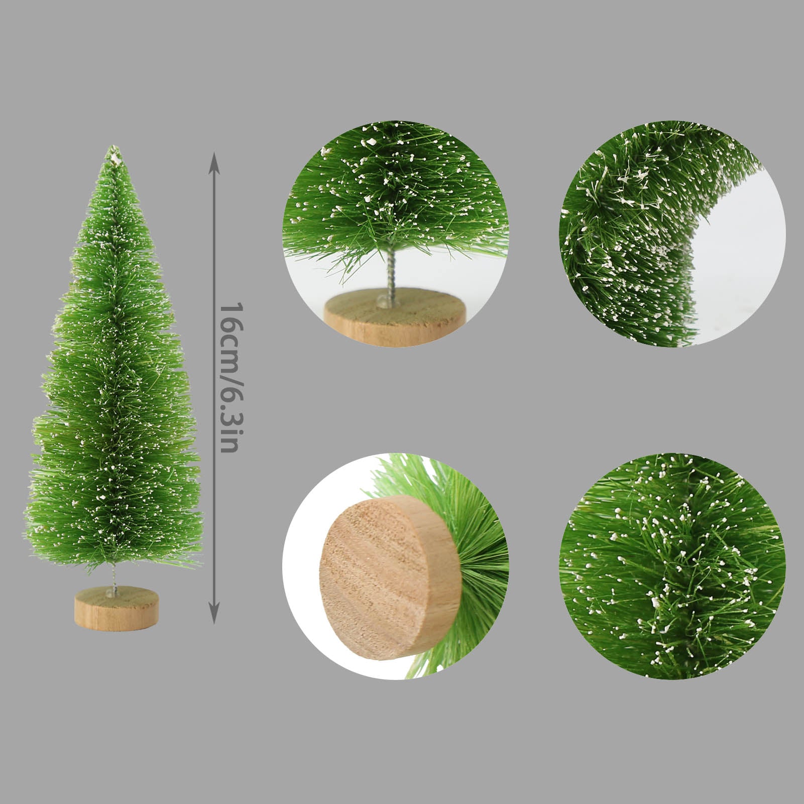 S1016 8pcs 16cm Model Snowy Pine Trees Wooden Base for Christmas Decor