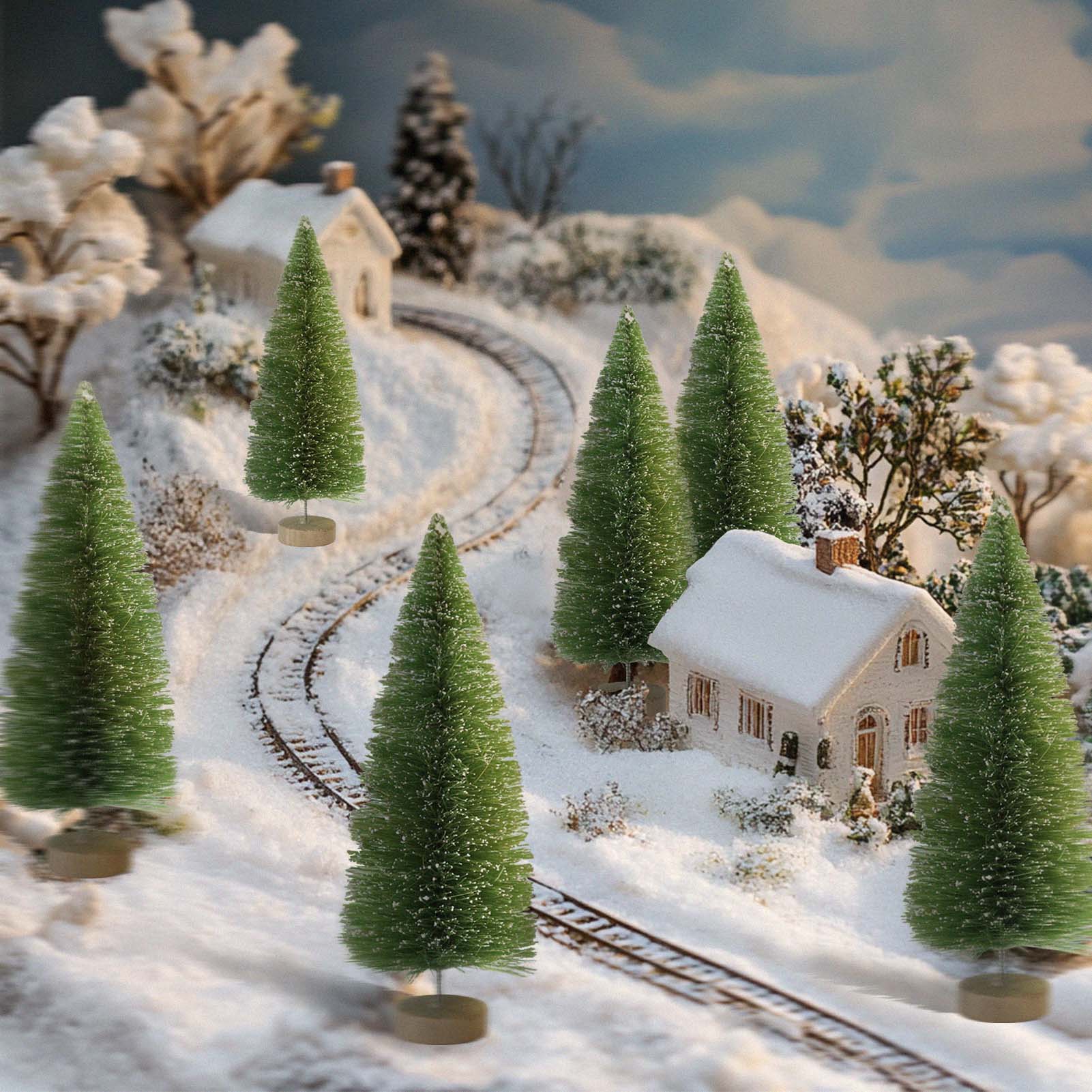 S1016 8pcs 16cm Model Snowy Pine Trees Wooden Base for Christmas Decor